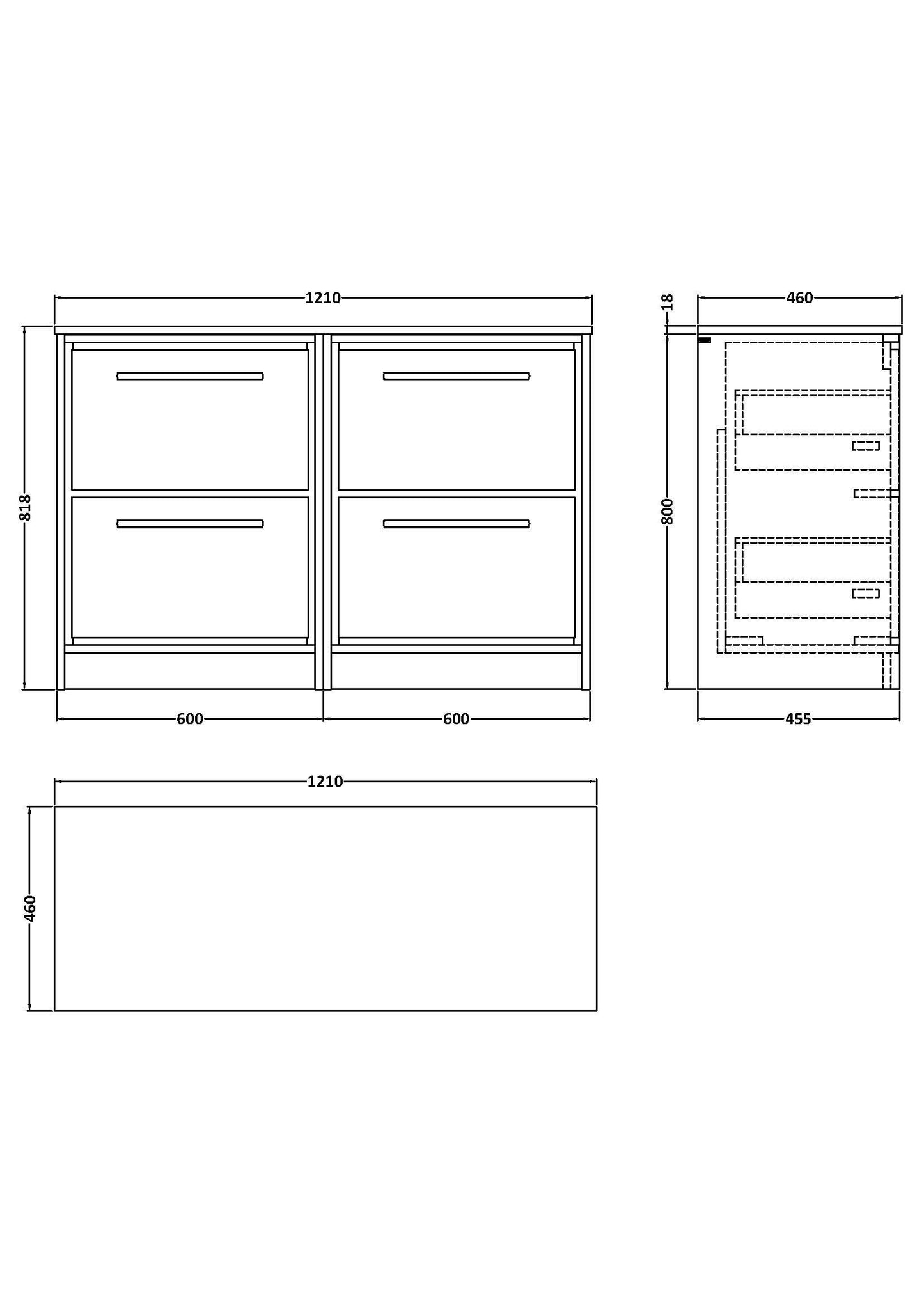 Lille 1200mm Floor Standing 4-Drawer Vanity with Worktop