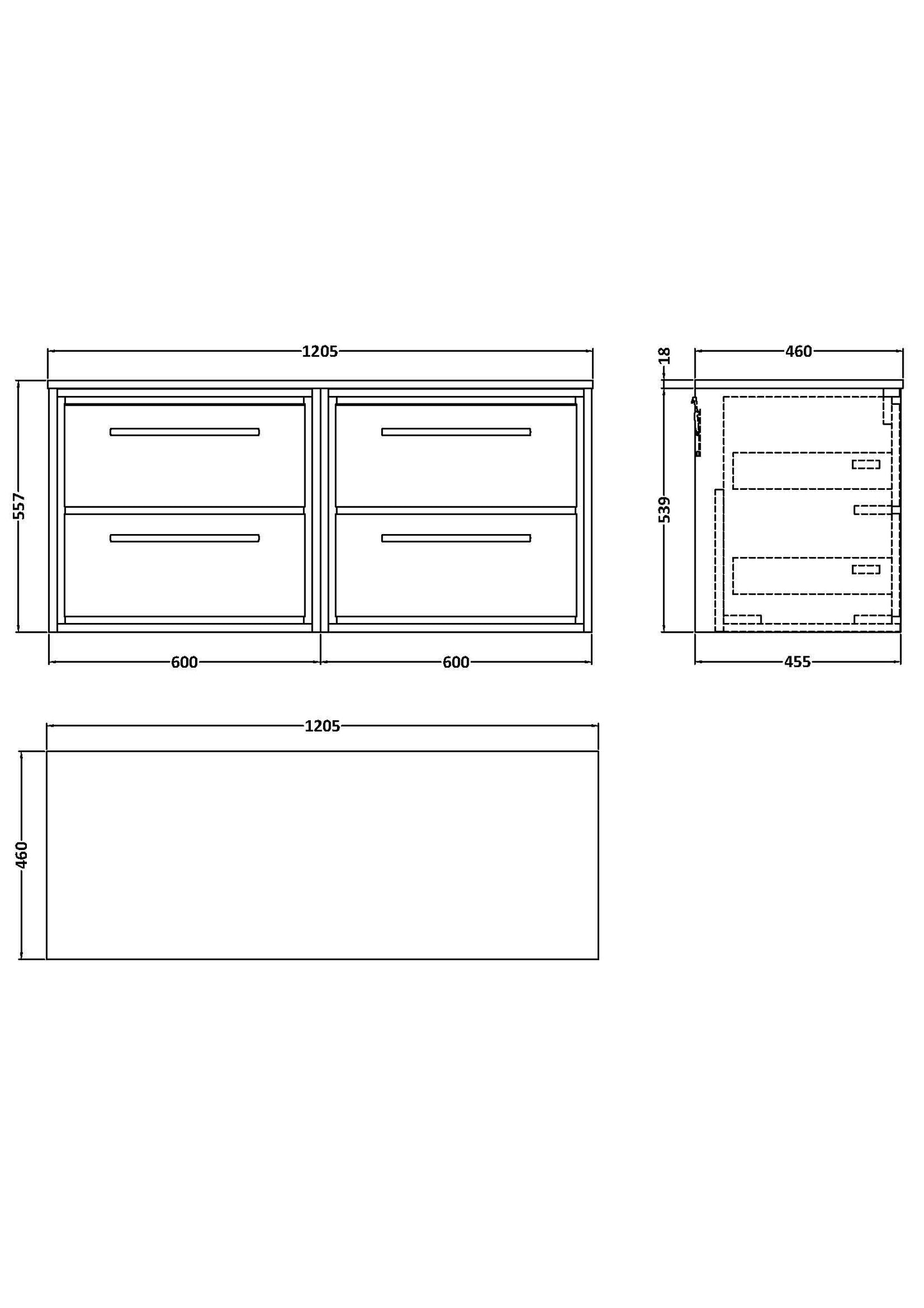 Hudson Reed Lille 1200mm Wall Hung 4-Drawer Vanity Unit With Worktop