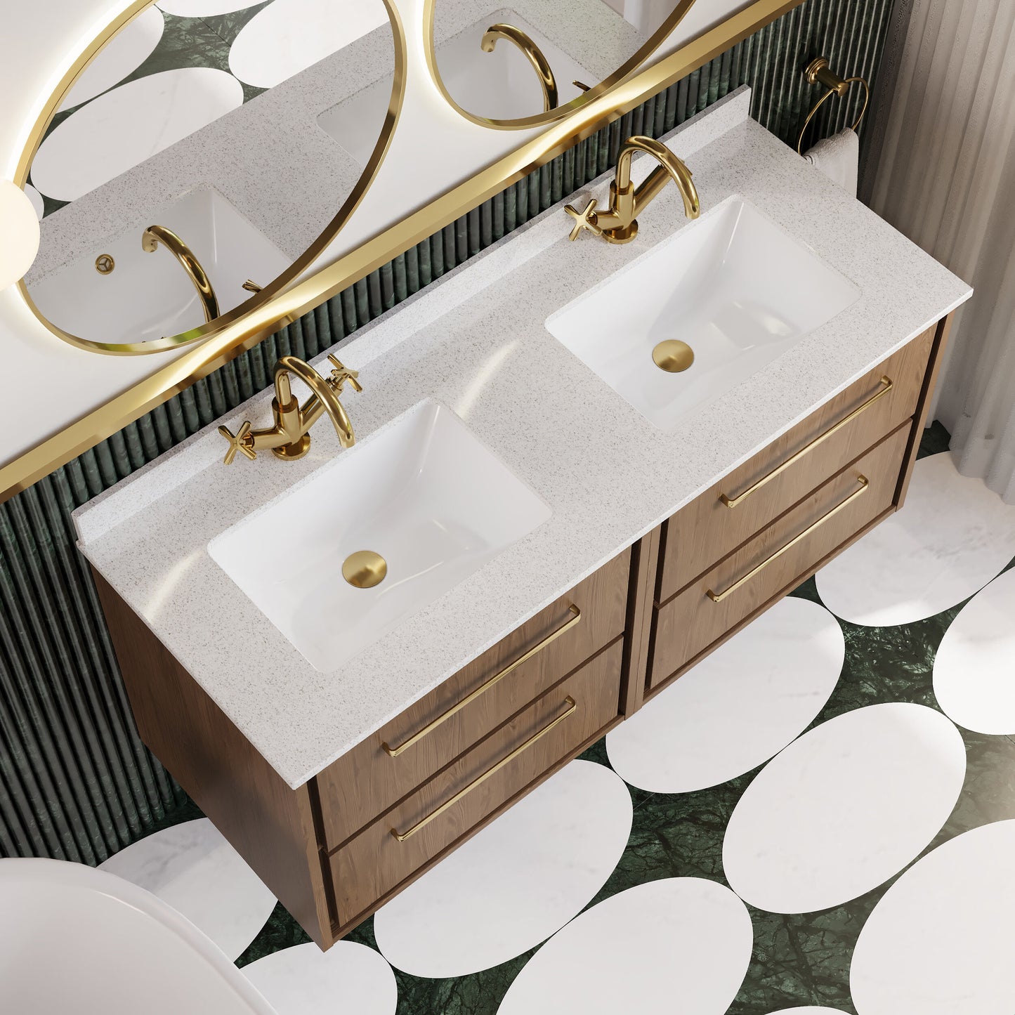 Hudson Reed Lille 1220mm Wall Hung 4-Drawer Vanity Unit With Double Marble Basins