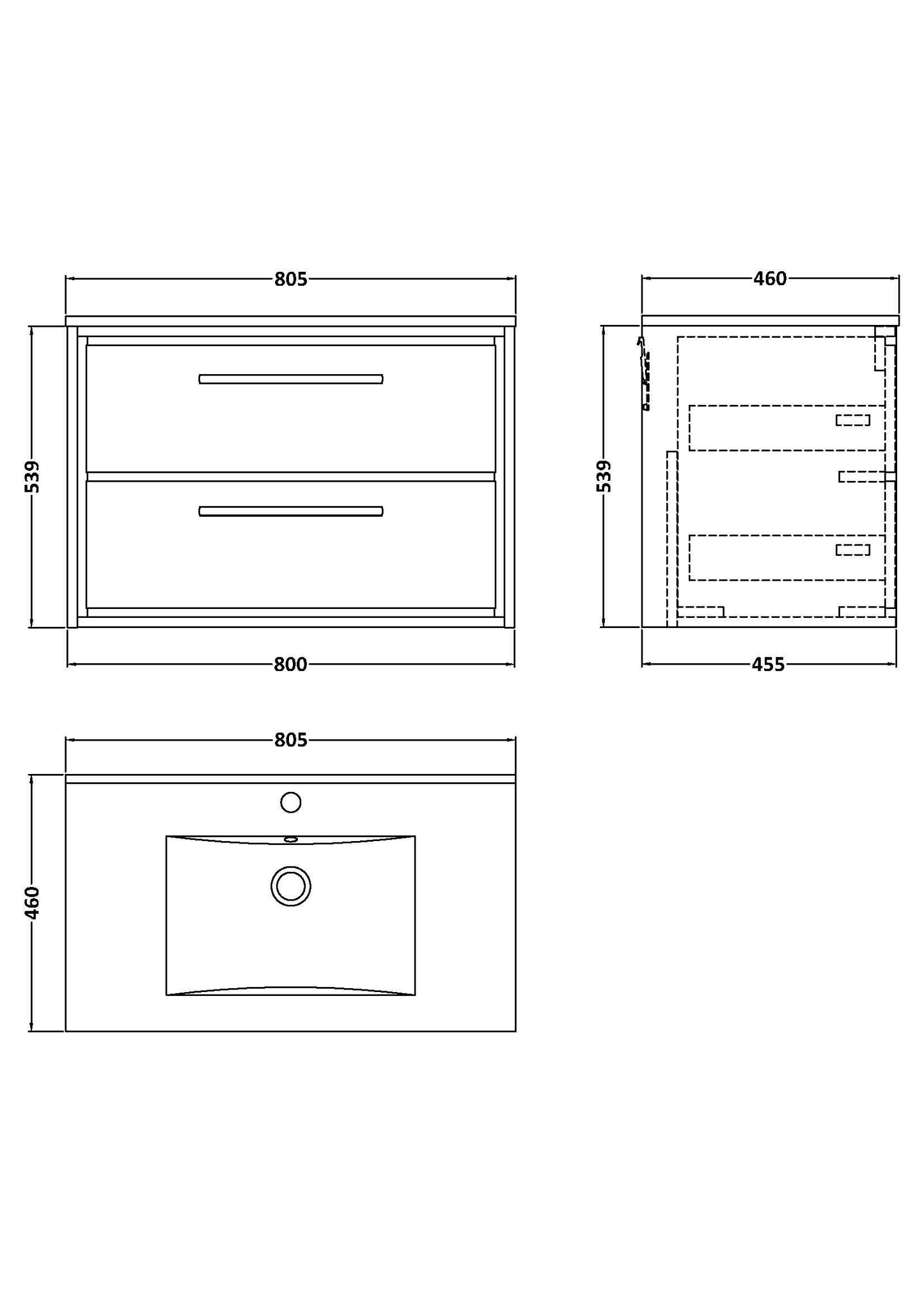 Hudson Reed Lille 800mm Bleached Oak Wall Hung 2-Drawer Soft Close Vanity Unit with Basin