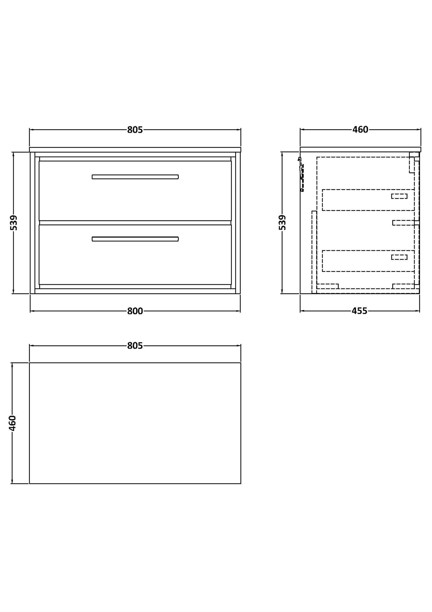 Hudson Reed Lille 800mm Wall Hung 2-Drawer Vanity Unit With Worktop