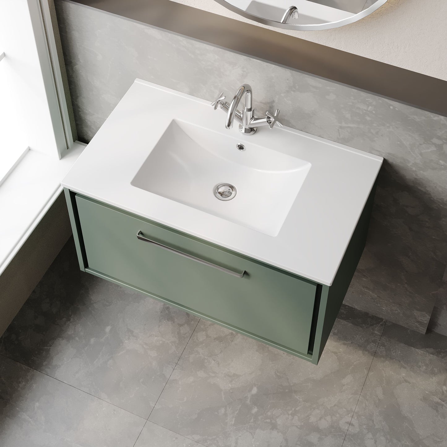 Hudson Reed Lille 800mm Fern Green Wall Hung Single Drawer Vanity Unit with Basin and 1 Tap Hole