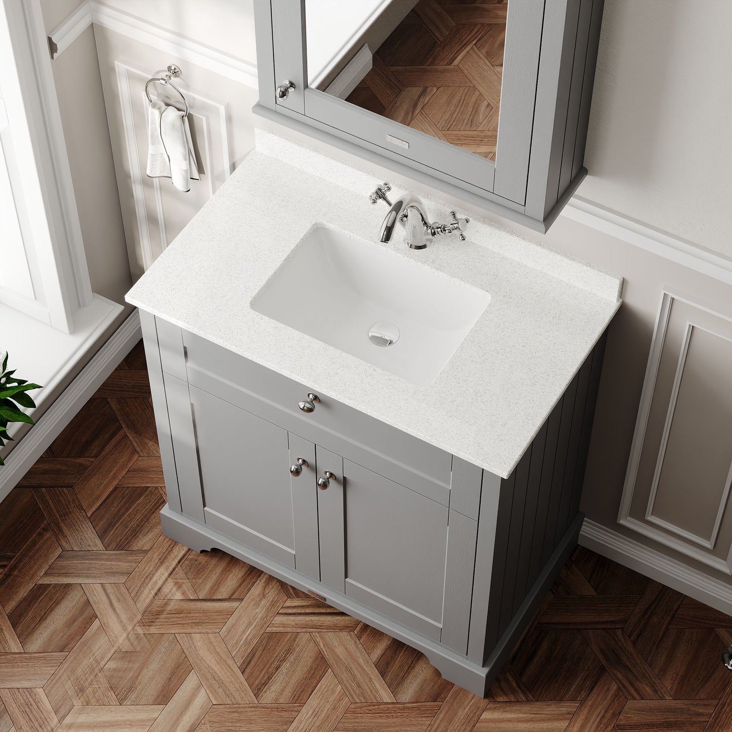 Hudson Reed Old London 800mm Storm Grey Floor Standing 2 Door Vanity Unit with Square Basin & 1 Tap Hole Marble Top