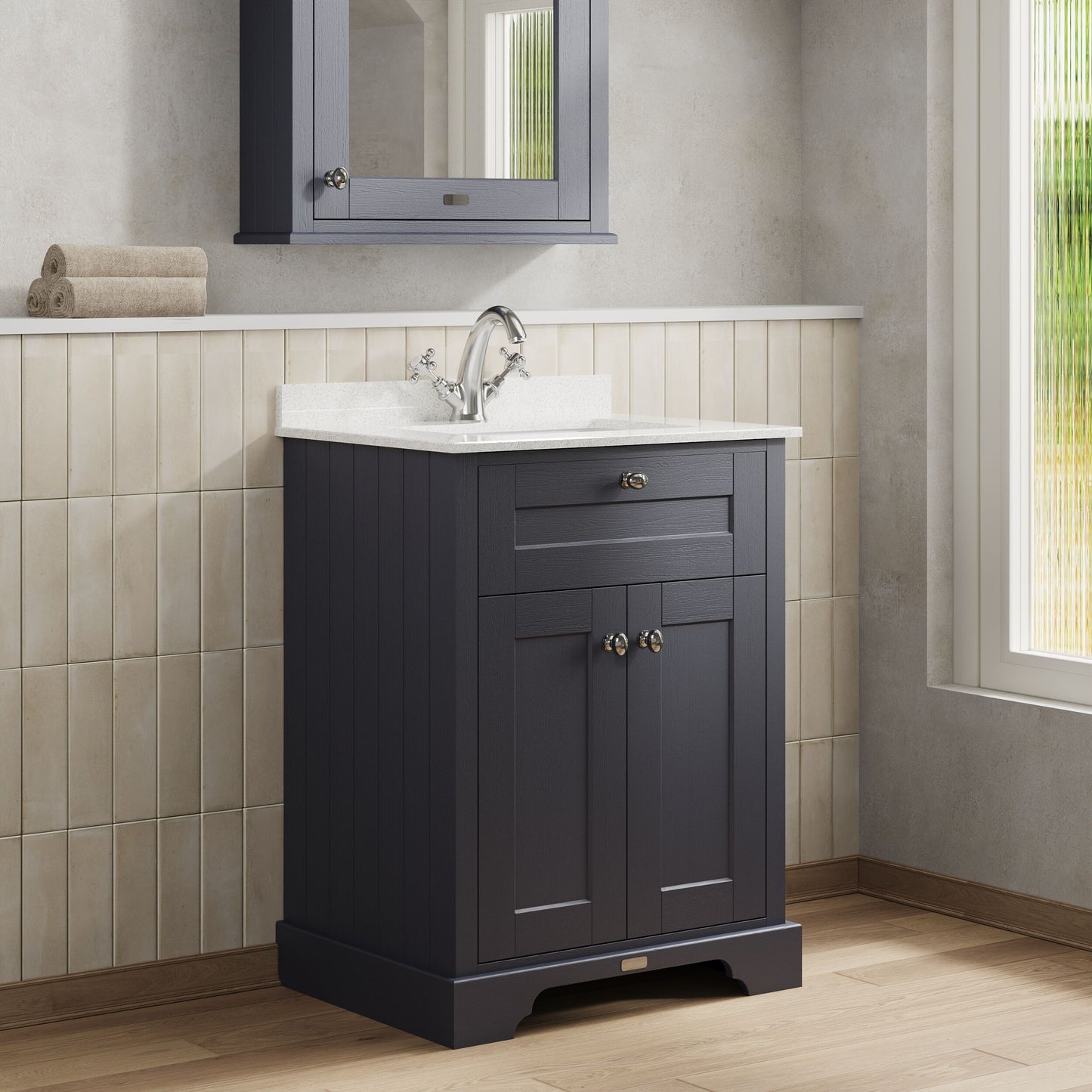 Hudson Reed Old London 600mm Floor Standing 2 Door Vanity Basin Unit With Marble Top Basin