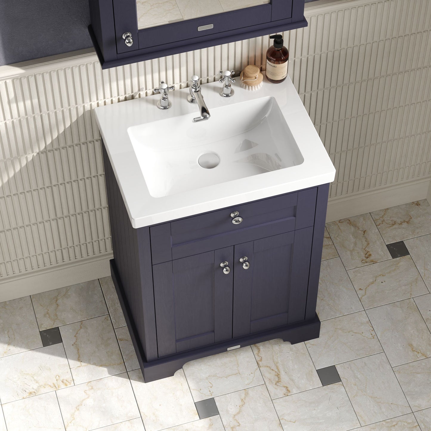 Hudson Reed Old London 813mm Twilight Blue Floor Standing Vanity Unit Including Fireclay Basin 3 Taphole