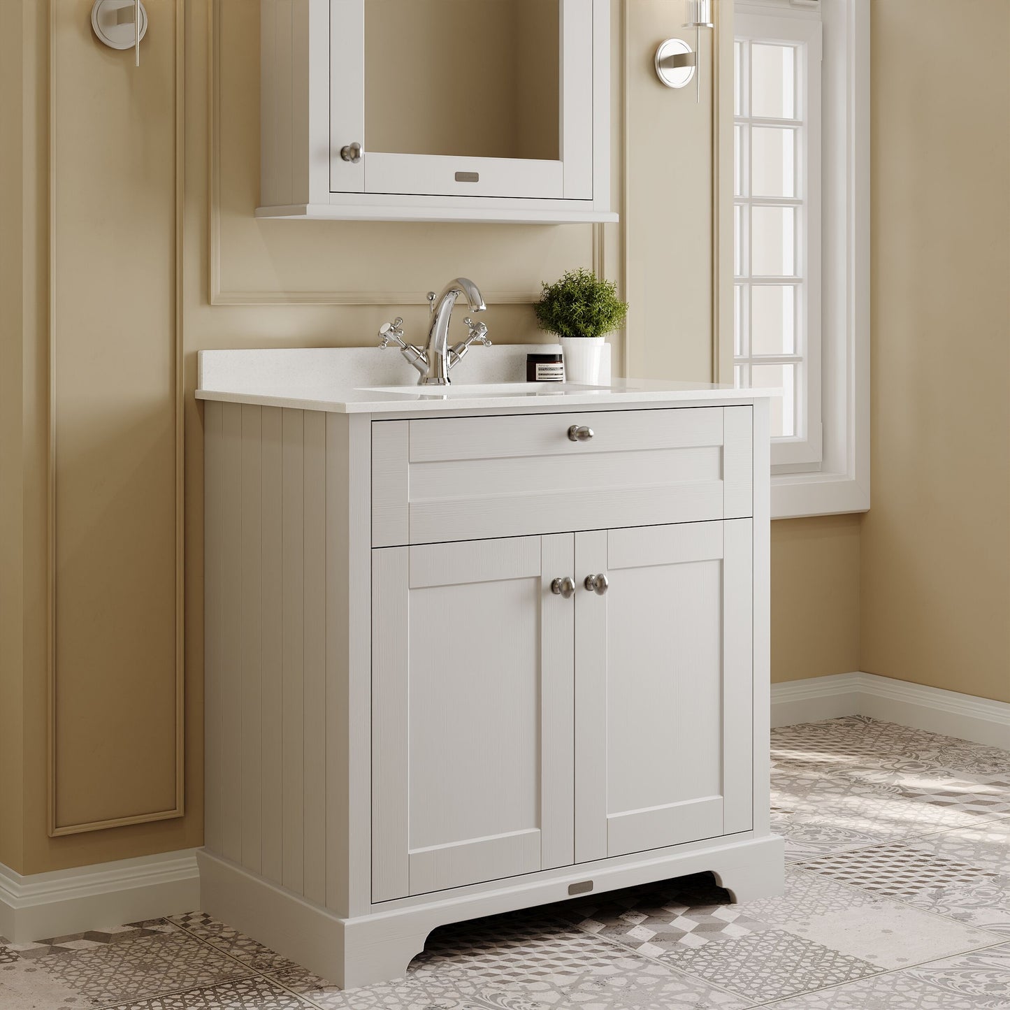 Hudson Reed Old London 800mm Floor Standing Vanity Unit With Square Basin & 1 Tap Hole Marble Top