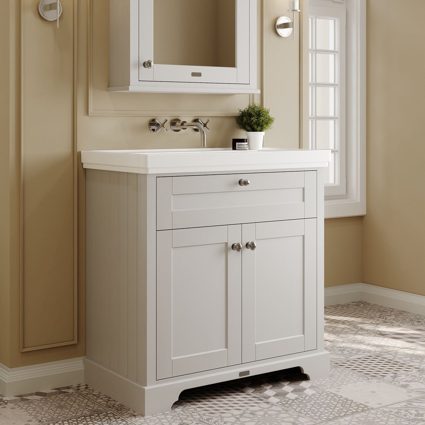 Hudson Reed Old London 830mm Floor Standing 2 Door Vanity Unit With Fireclay Basin
