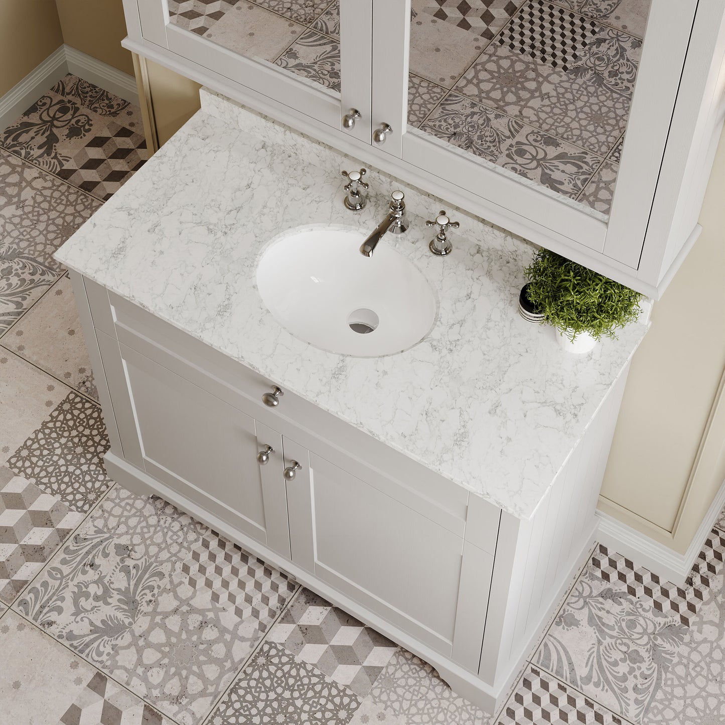 Floor Standing 2 Door Vanity Unit with 1 Tap Hole Grey Marble Top 1000mm