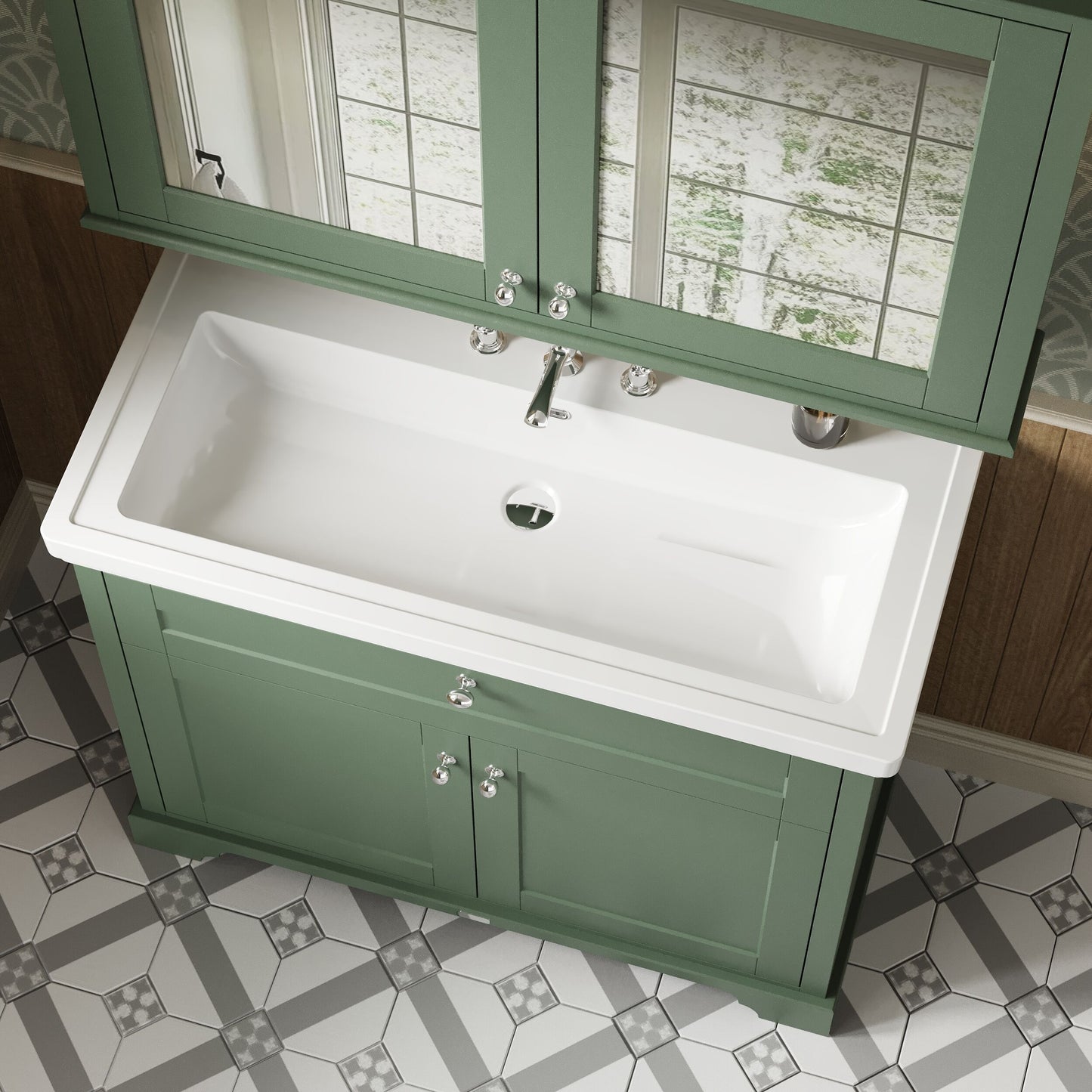 Hudson Reed Old London 1030mm Hunter Green 2-Door Floor Standing Basin Unit With 3 Taphole Fireclay Basin