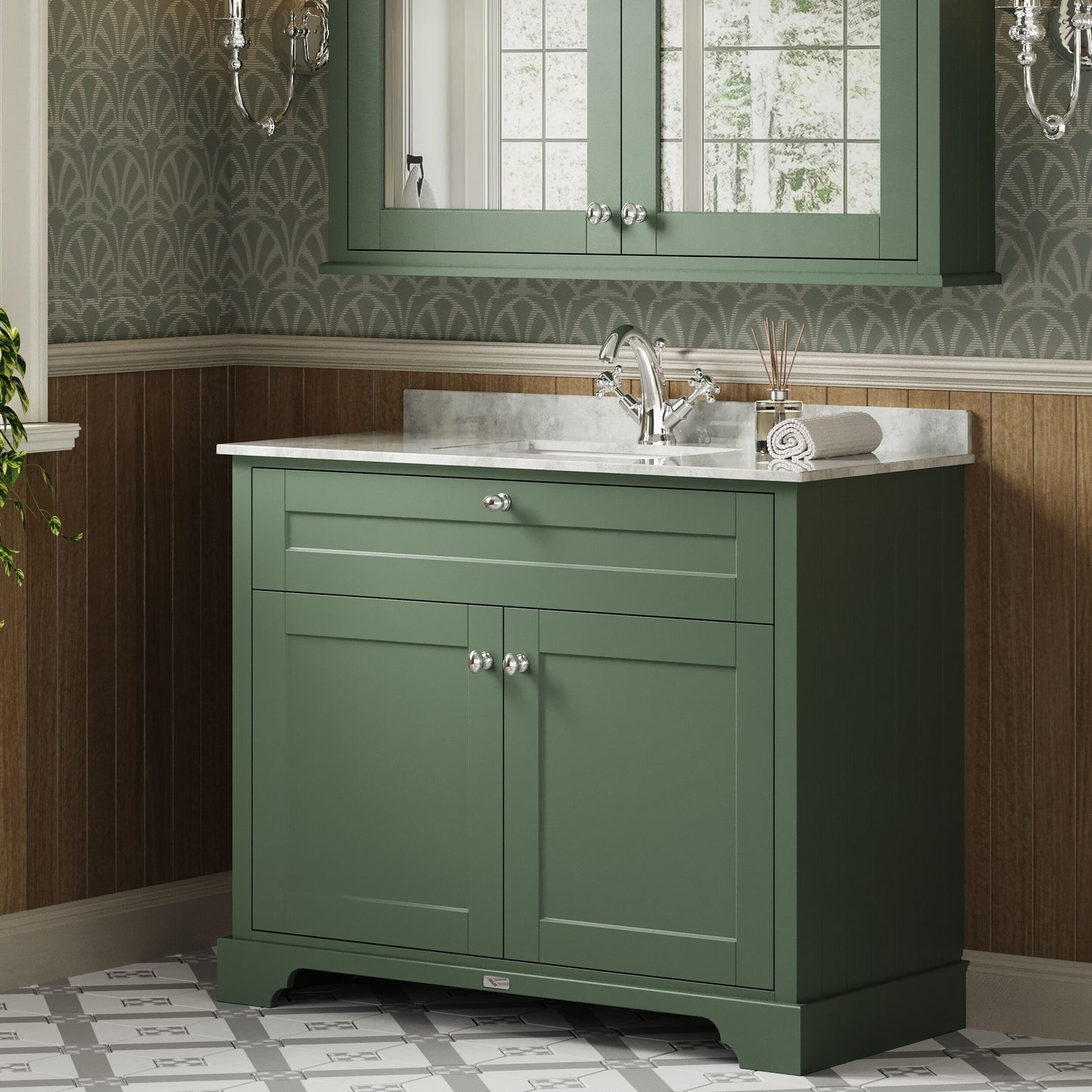 Hudson Reed Old London 1055mm Floor Standing Vanity Unit With White Marble Top Square Basin