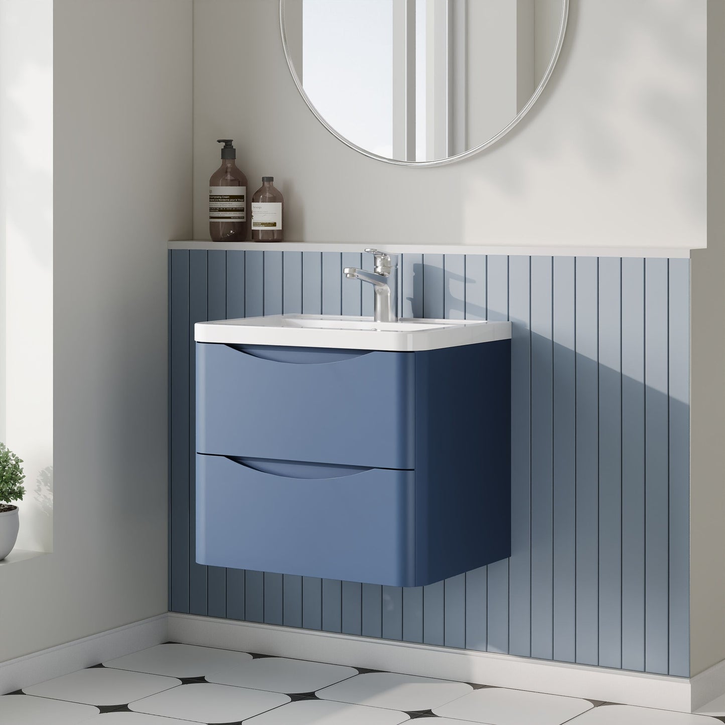 Nuie Lunar 600mm Wall Hung 2 Drawer Vanity Unit with Ceramic Basin