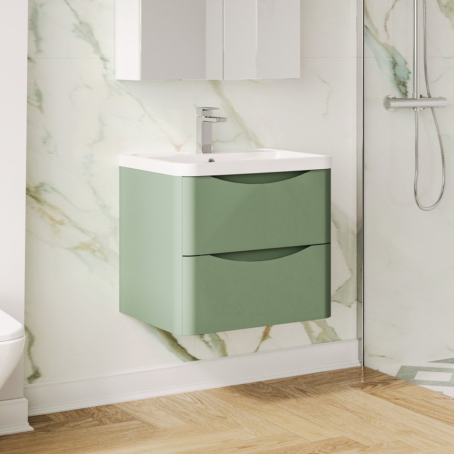 Nuie Lunar 600mm Wall Hung Vanity Unit With Polymarble Basin