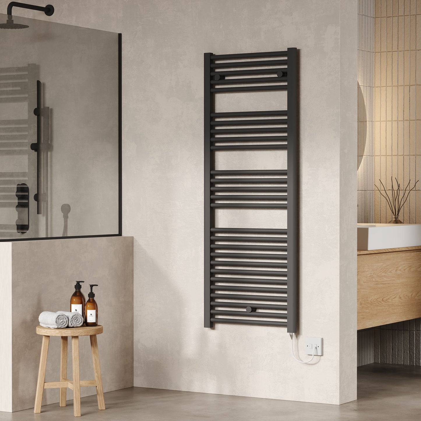 Hudson Reed 1375mm x 480mm Anthracite Vertical Electric Towel Rail