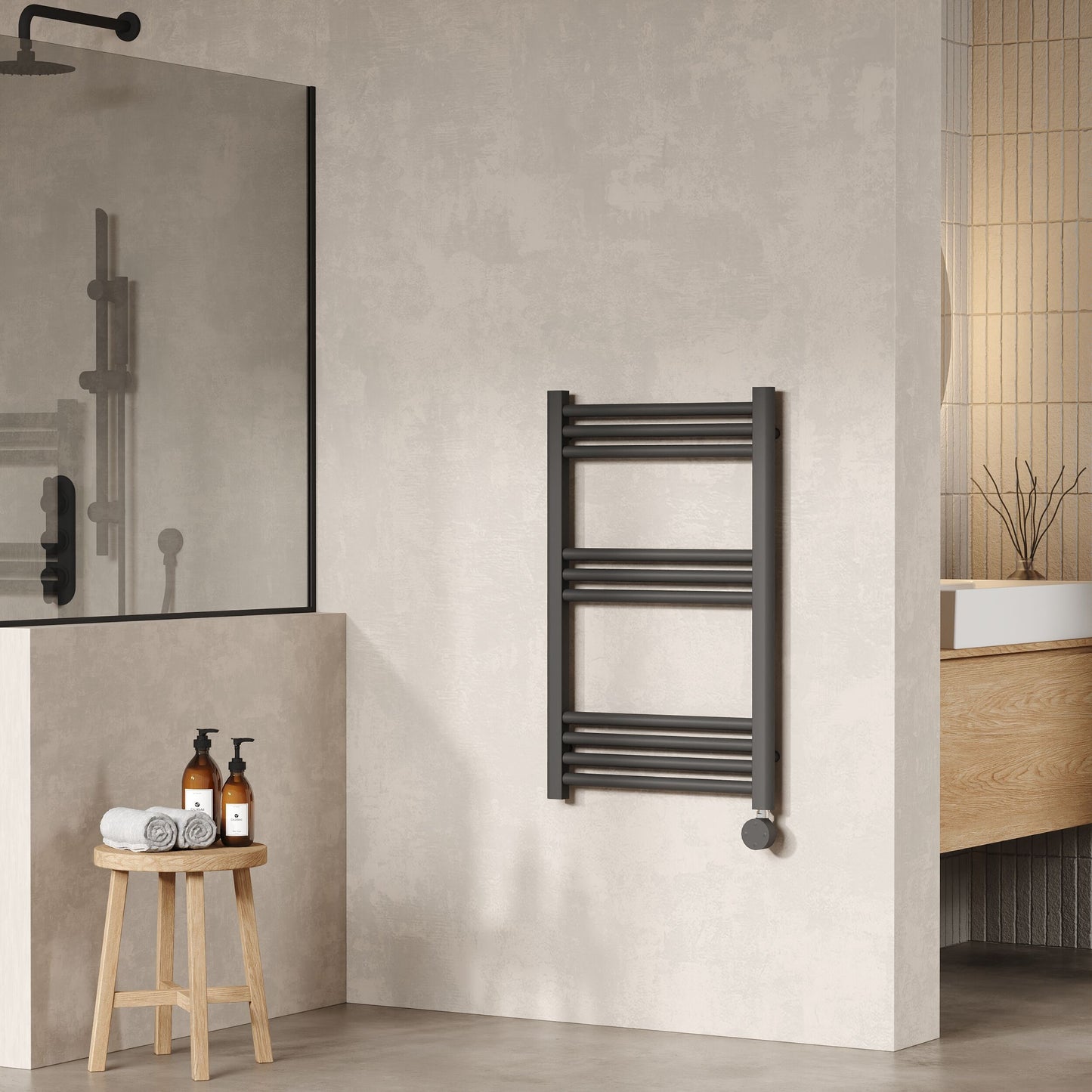 Hudson Reed Electric Bar Towel Rails 800mm x 500mm 10 Bar Anthracite Vertical Electric Towel Rail
