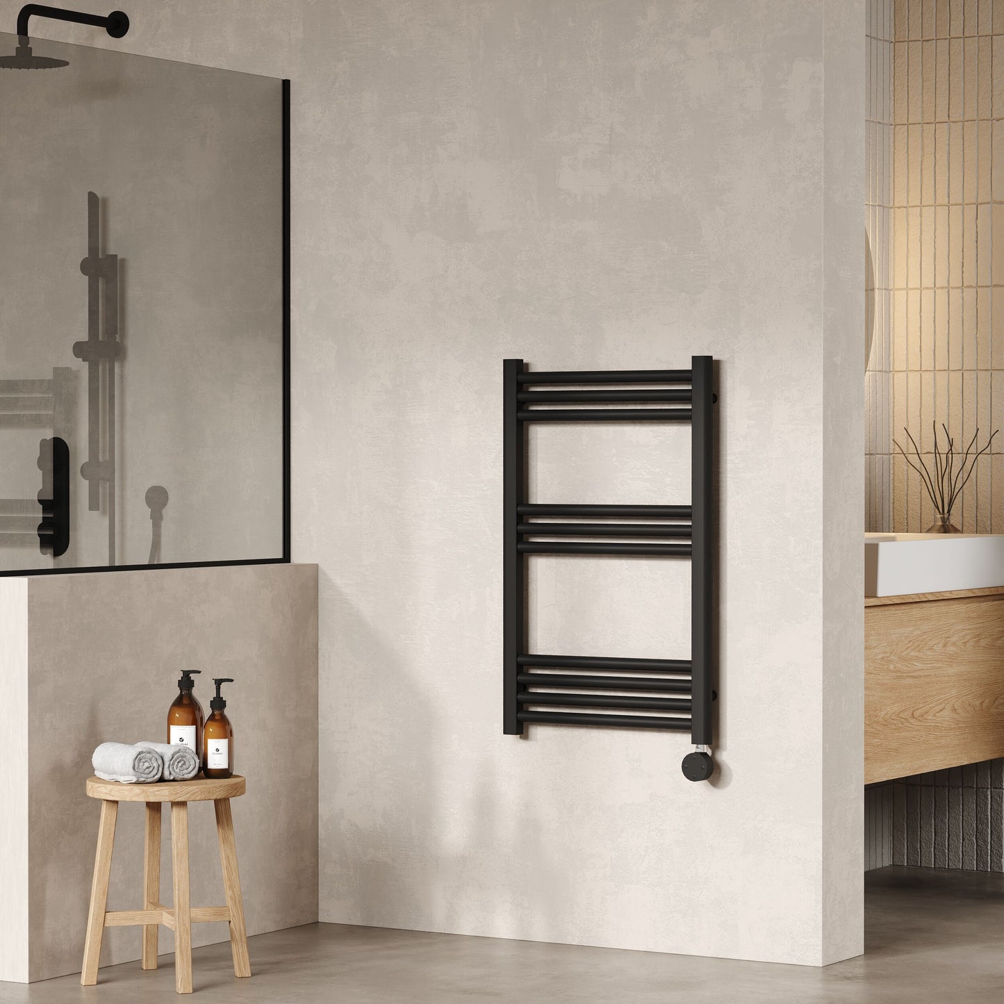 Hudson Reed Electric Bar Towel Rails 800mm x 500mm Matt Black Vertical Electric Towel Rail