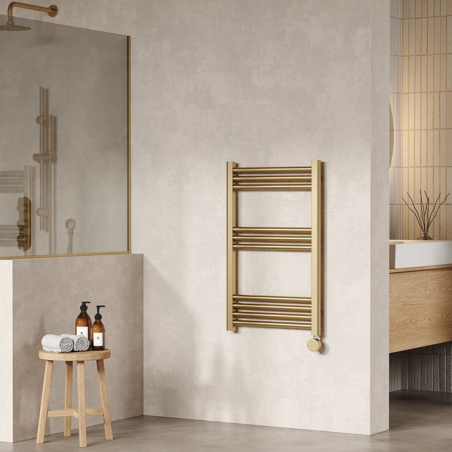 Hudson Reed Electric Bar Towel Rails 800mm x 500mm 10 Bar Brushed Brass Vertical Electric Towel Rail