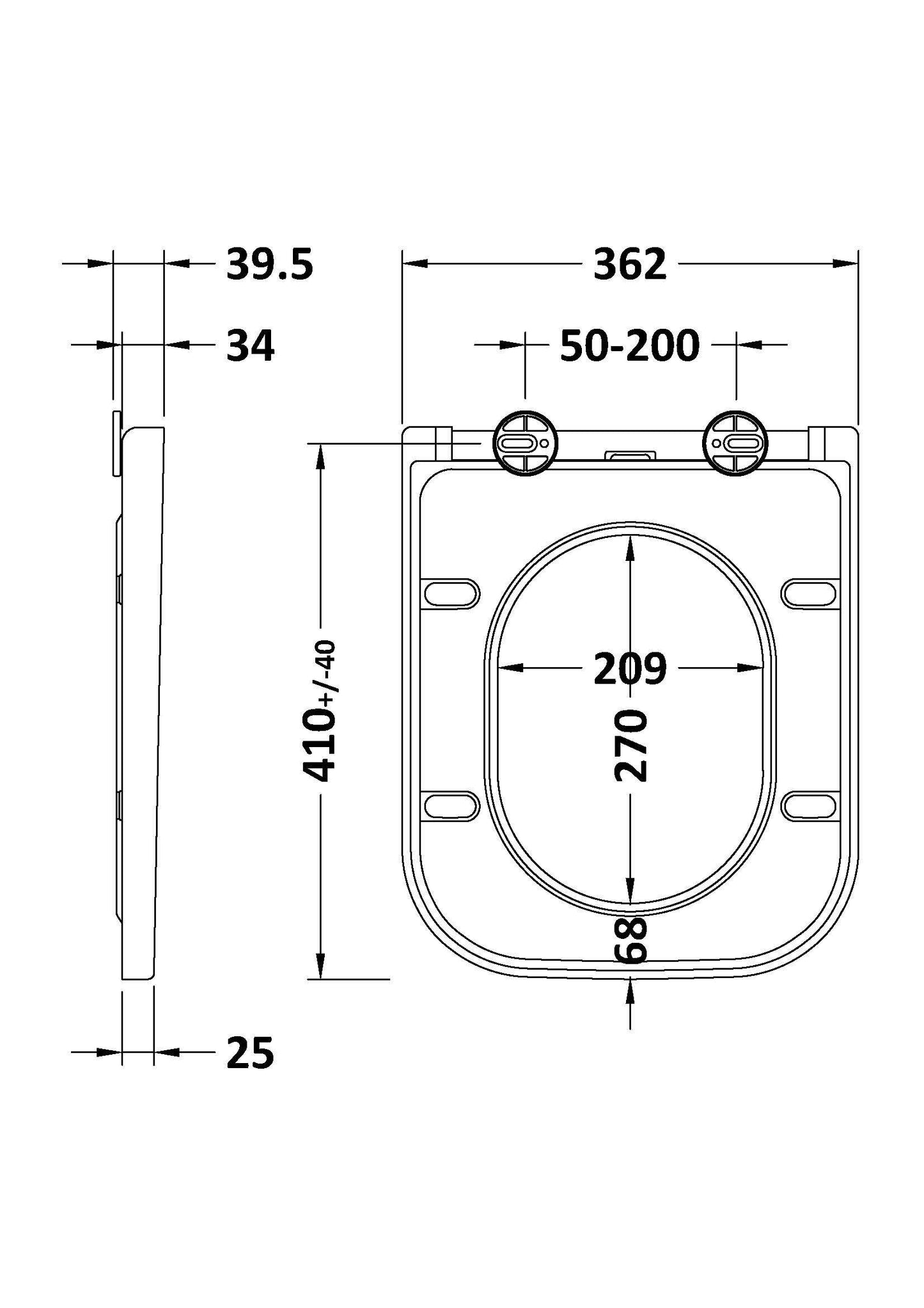 Nuie Square Soft Close Toilet Seat With Top Fix Hinge (Compatible Ava)