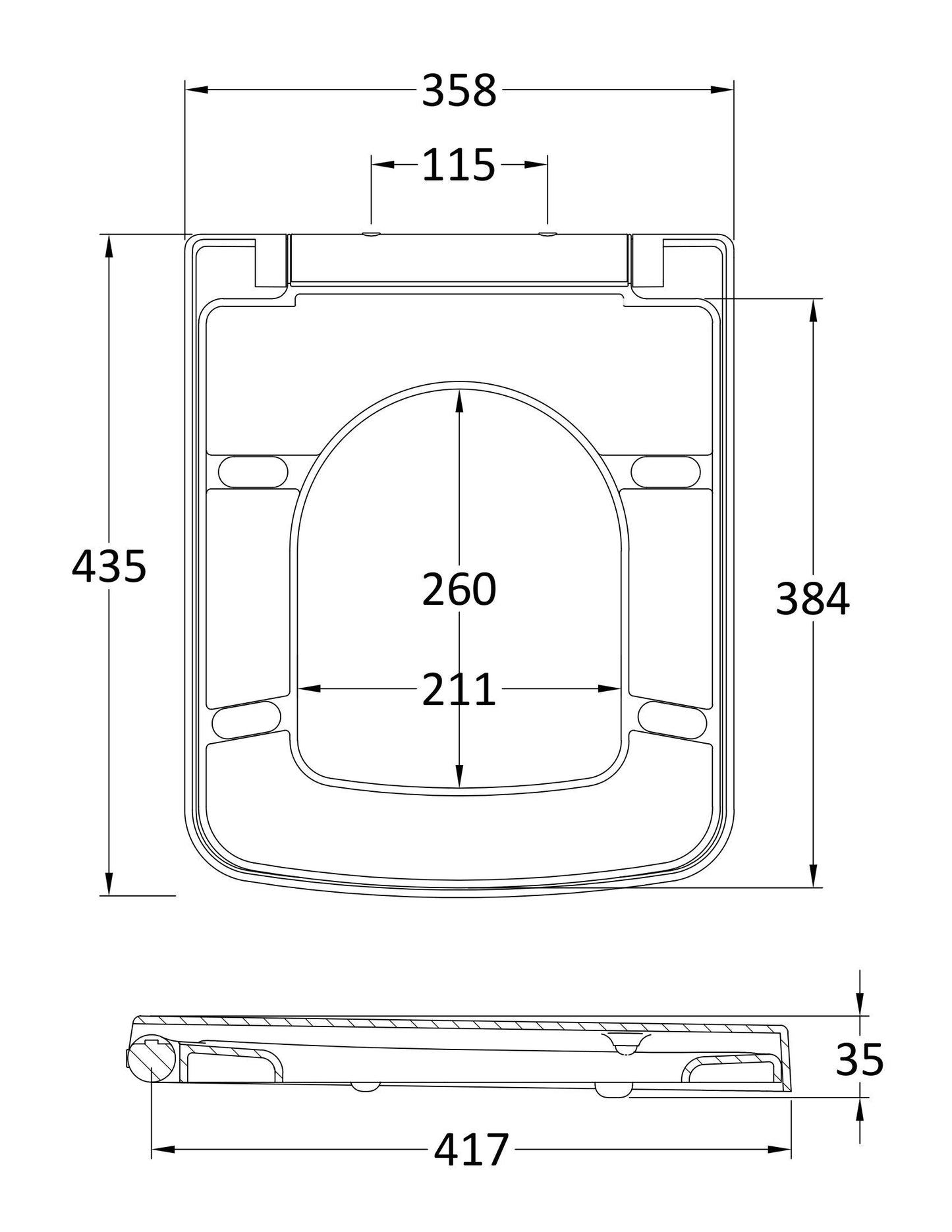 Nuie D-Shaped Soft Close Toilet Seat With Quick Release Hinge
