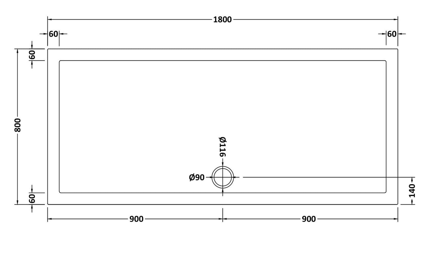 Slip Resistant Rectangular Slimline Shower Tray 1800 x 800mm
