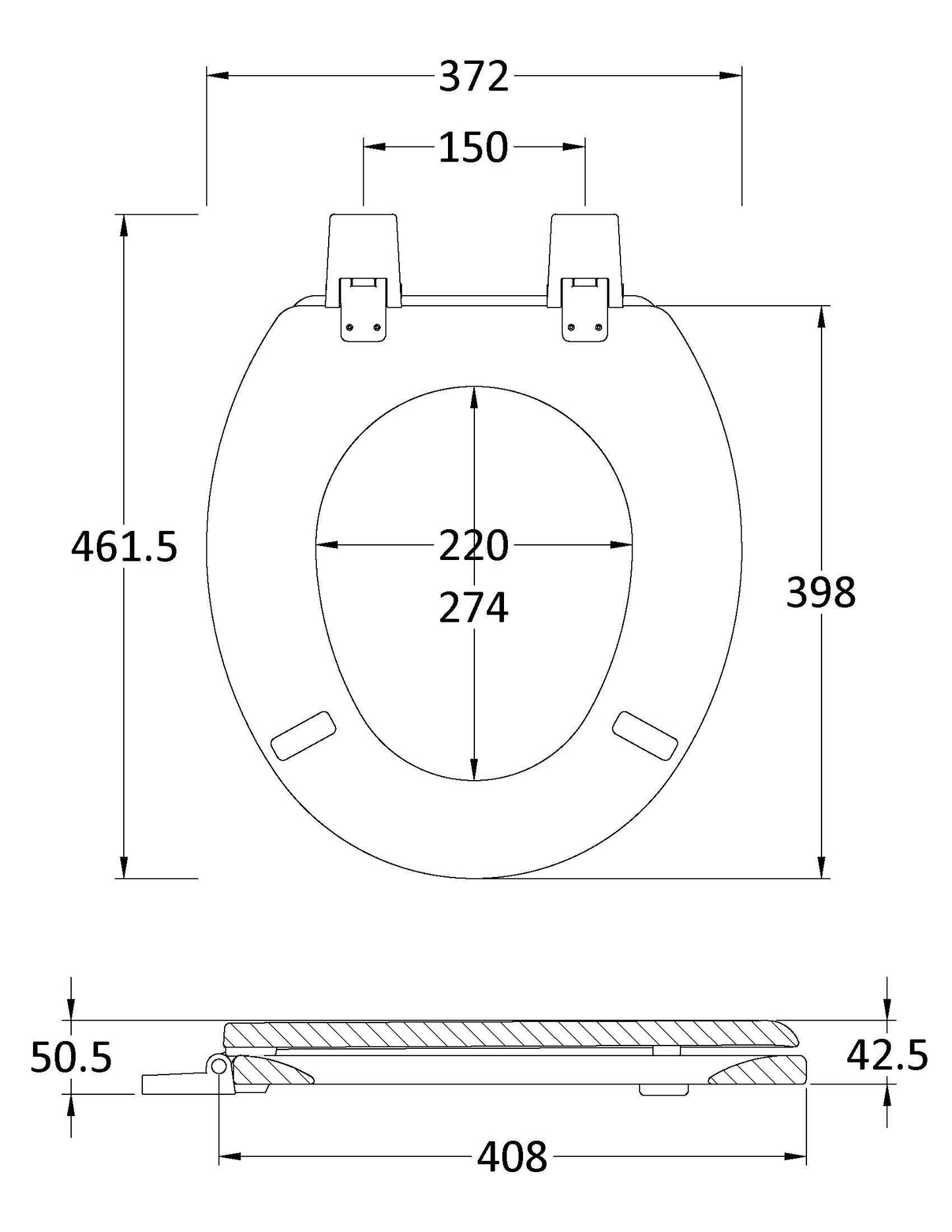 Nuie Traditional Round Wooden Toilet Seat With Bottom Fix Hinge