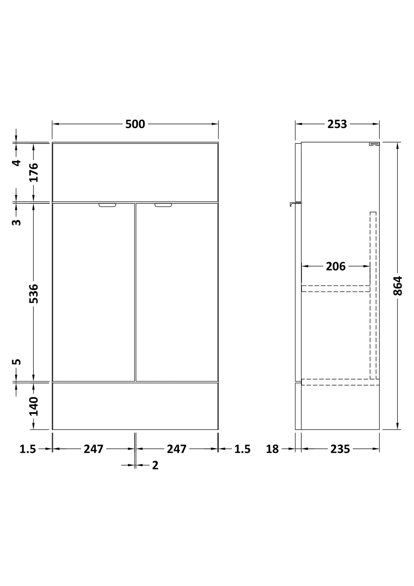 Fusion Fitted Floor Standing 2 Door Vanity Unit Compact 500mm