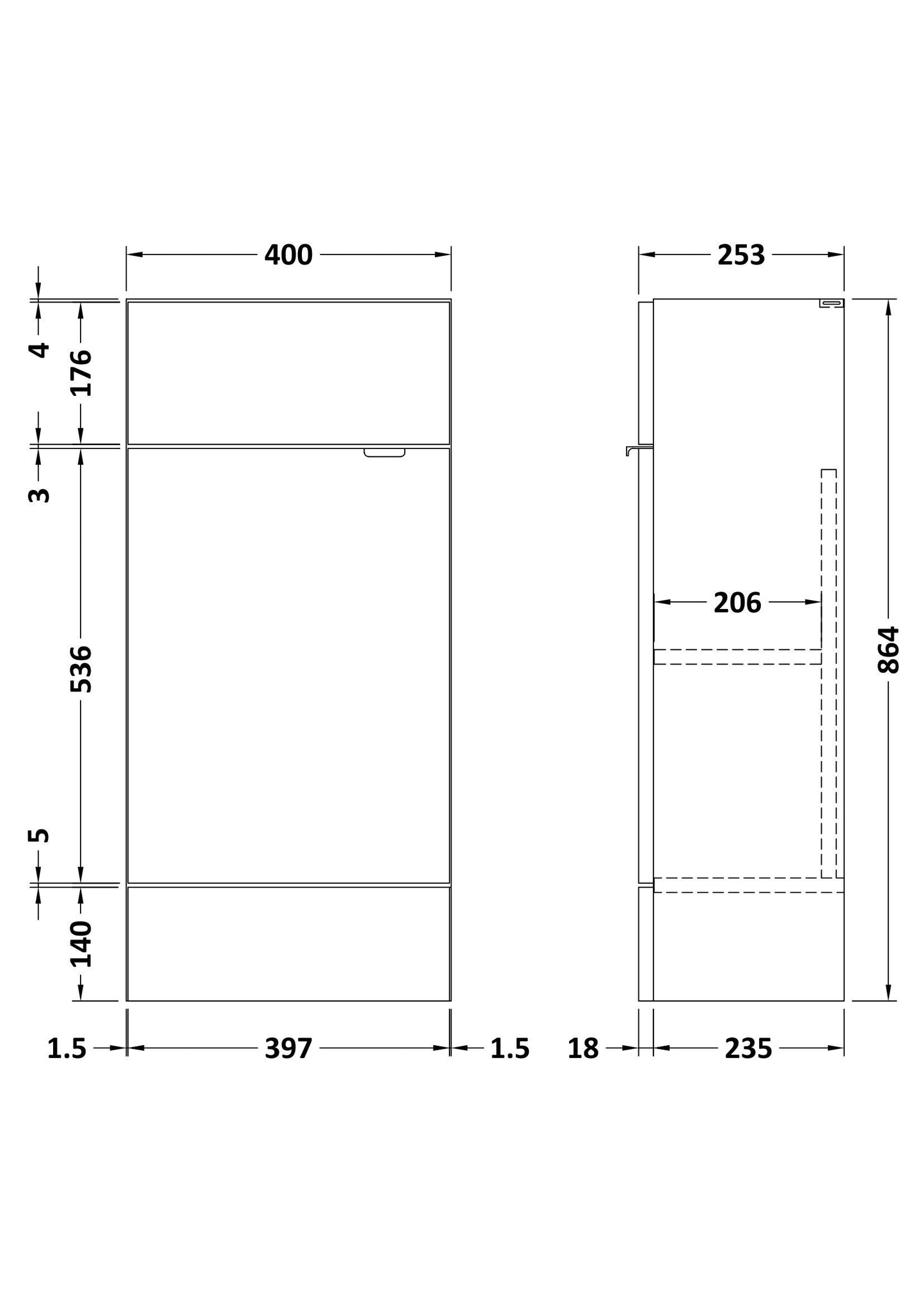 Fusion Fitted Floor Standing 1 Door Vanity Unit Compact 400mm