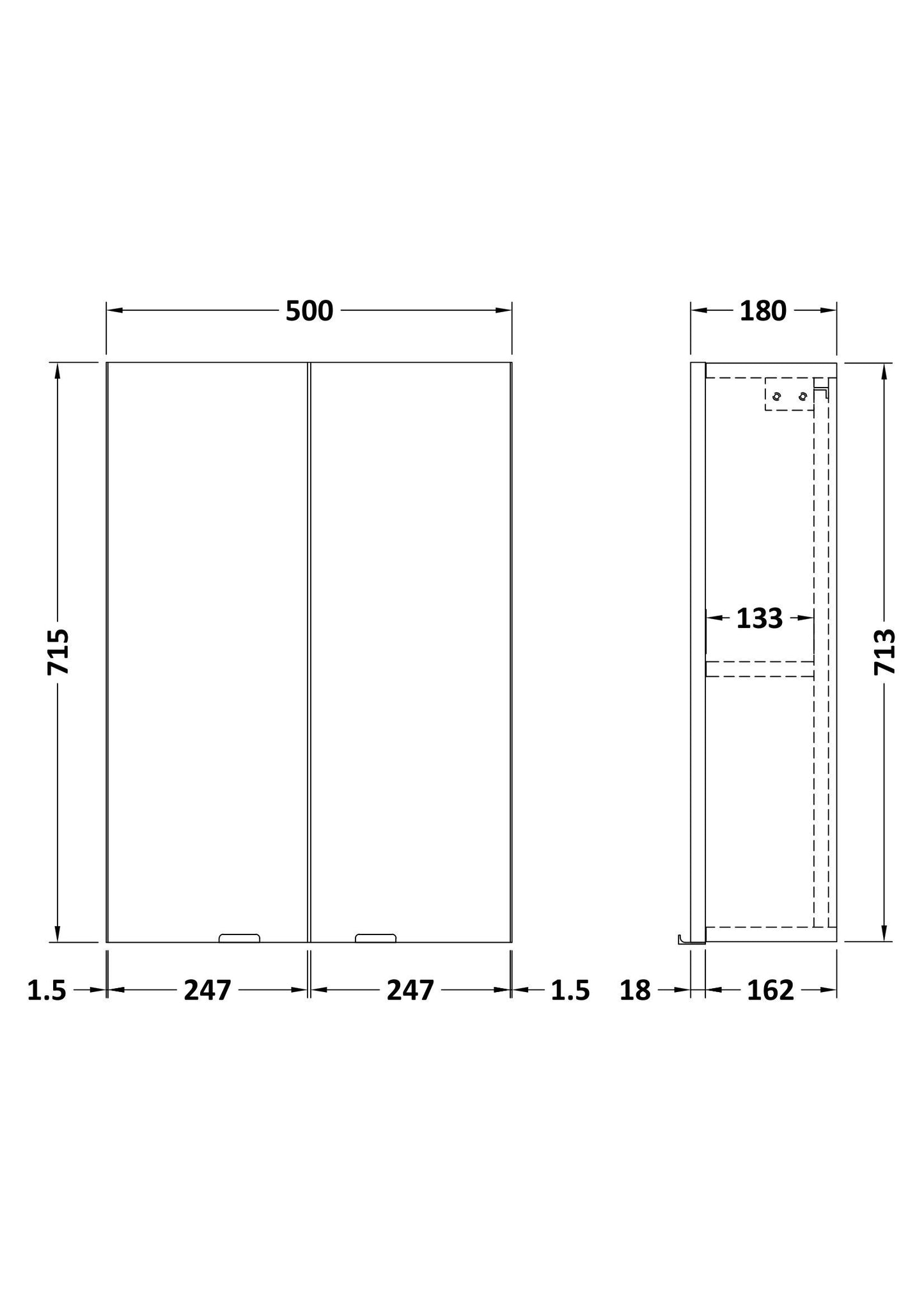 Hudson Reed Fusion 500mm 2 Door Gloss Grey Wall Hung Cabinet With Handles