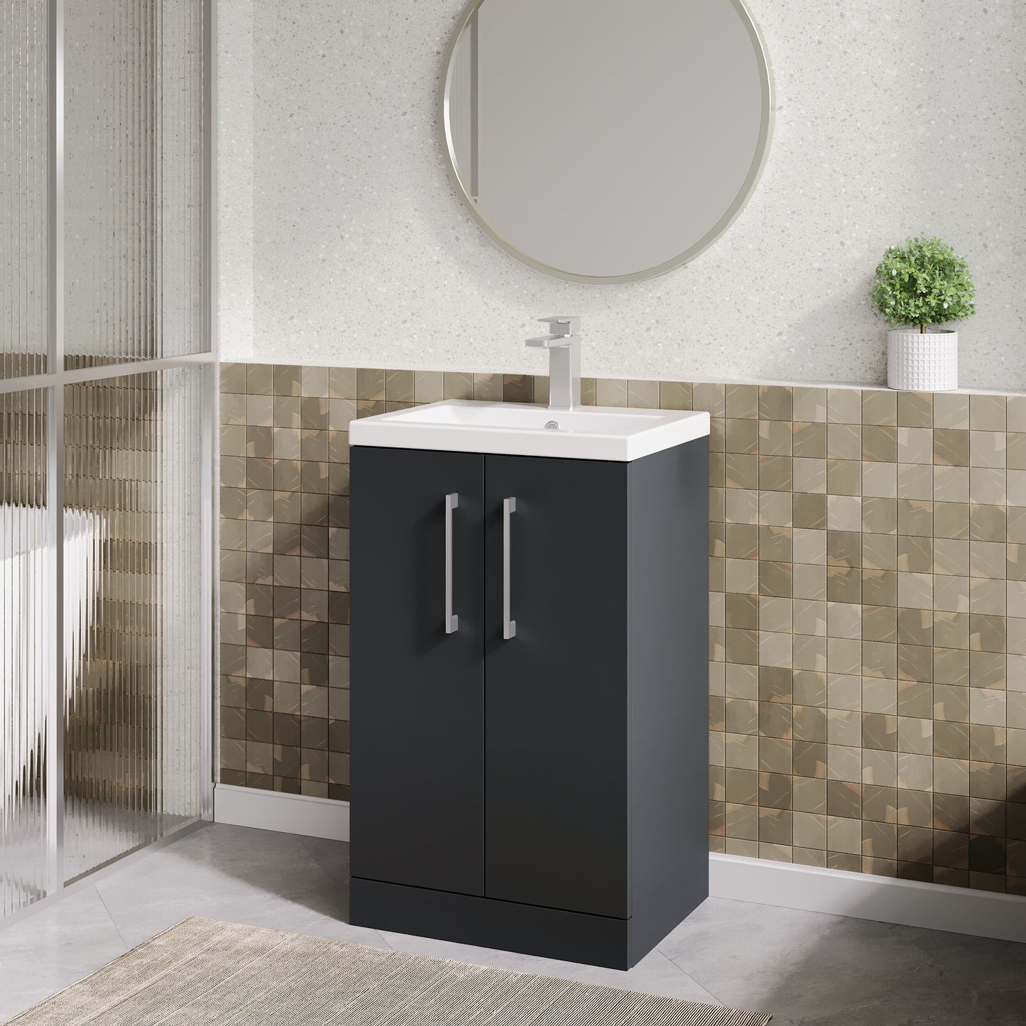 Nuie 510mm Soft Black Floor Standing 2 Door Vanity Unit With Basin