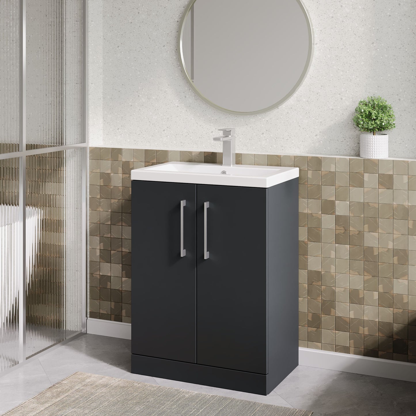 Nuie Arno 600mm Floor Standing 2 Door Vanity Unit with Basin