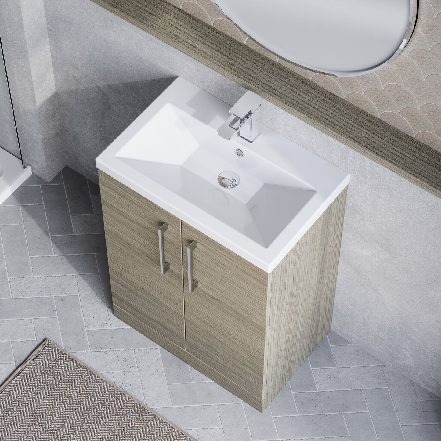 Nuie Arno Compact 600mm Floor Standing 2-Door Vanity Unit With Basin
