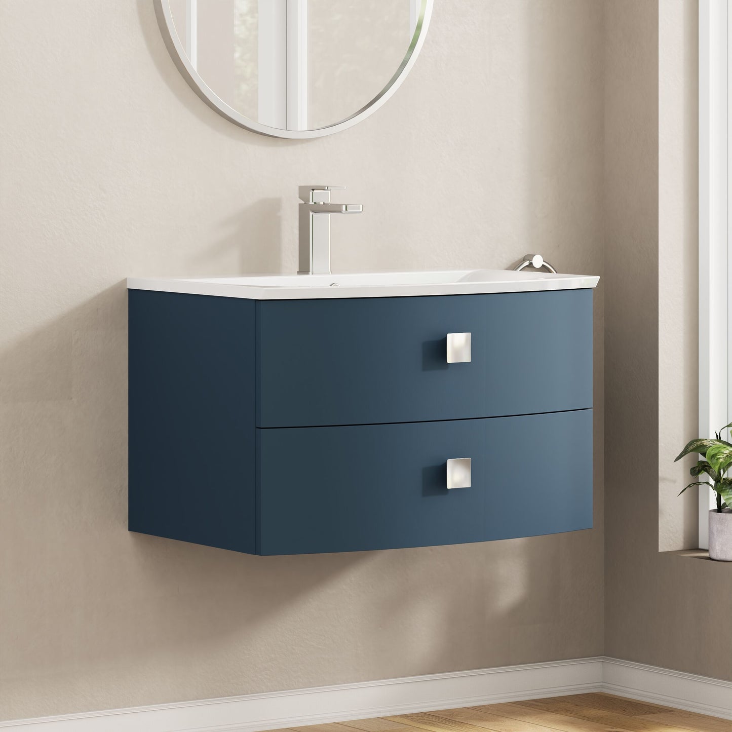 Hudson Reed Sarenna 700mm Mineral Blue Wall Hung 2 Drawer Vanity Unit With Polymarble Basin