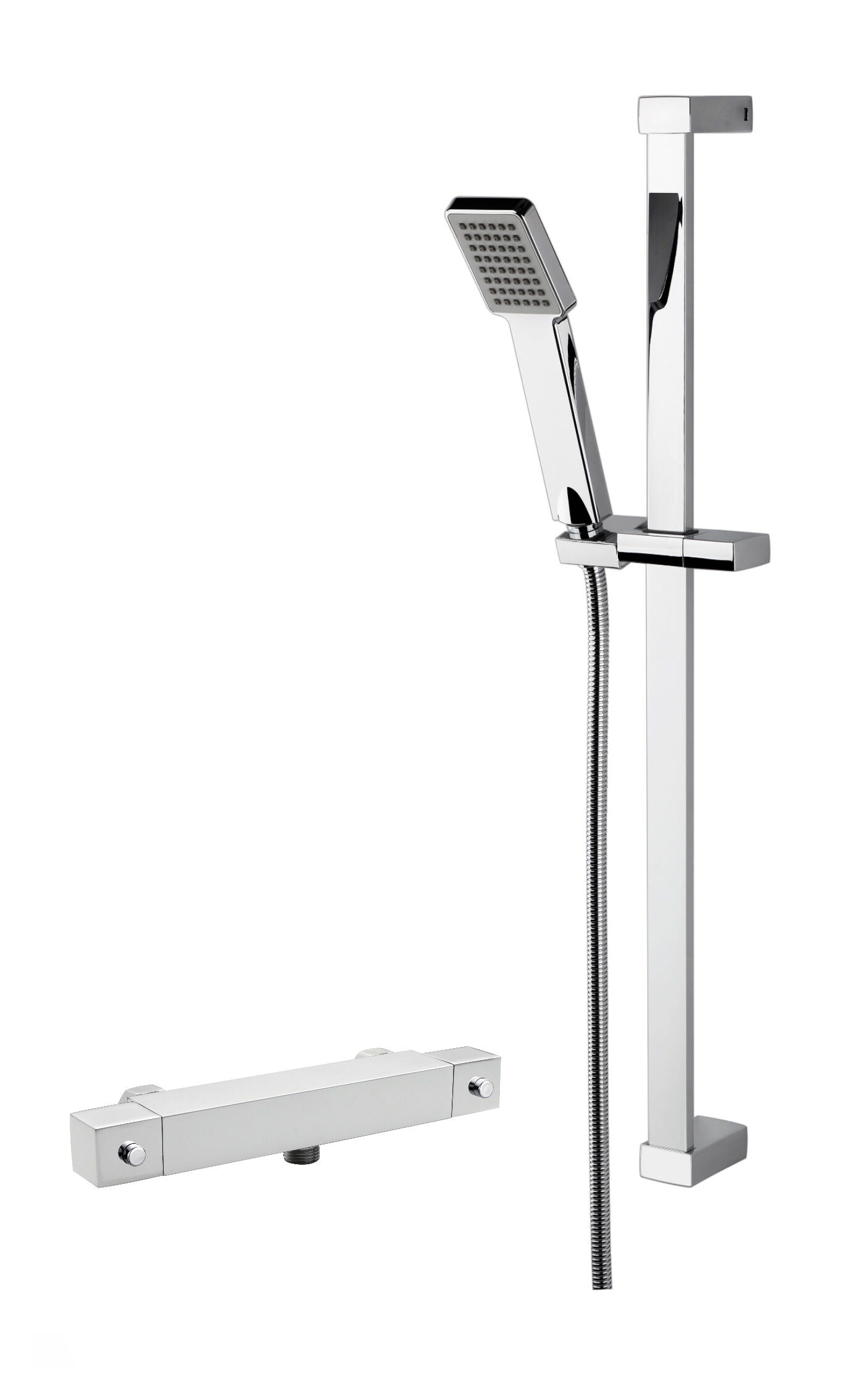 Nuie Square Chrome Single Function Bar Valve & Slide Rail Shower Kit