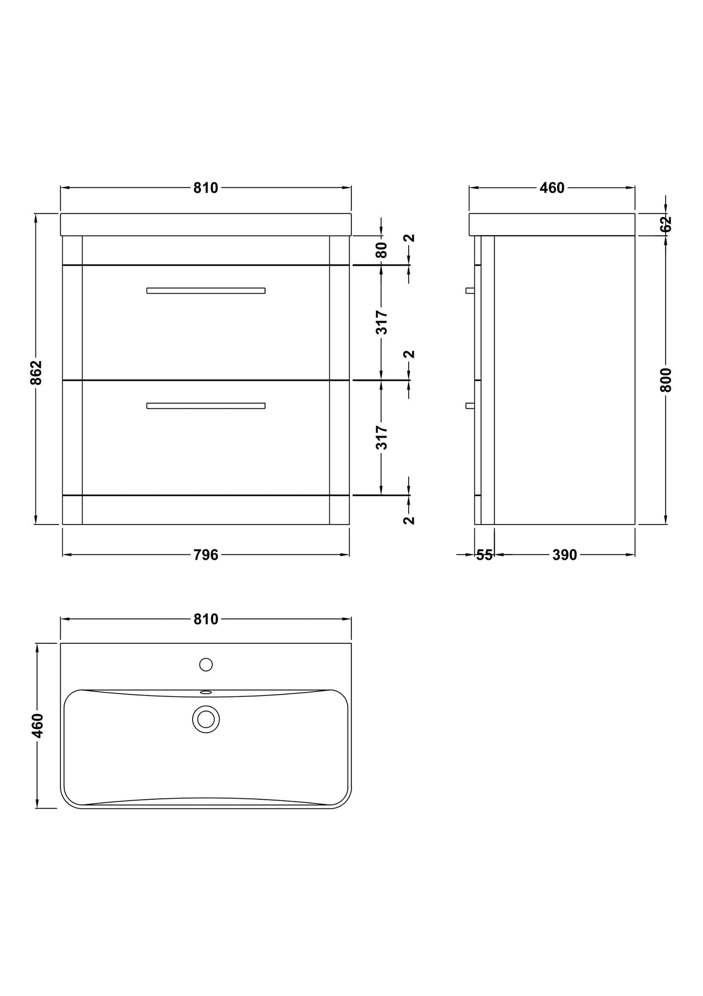 Hudson Reed Solar 800mm Floor Standing Vanity Unit With Ceramic Basin