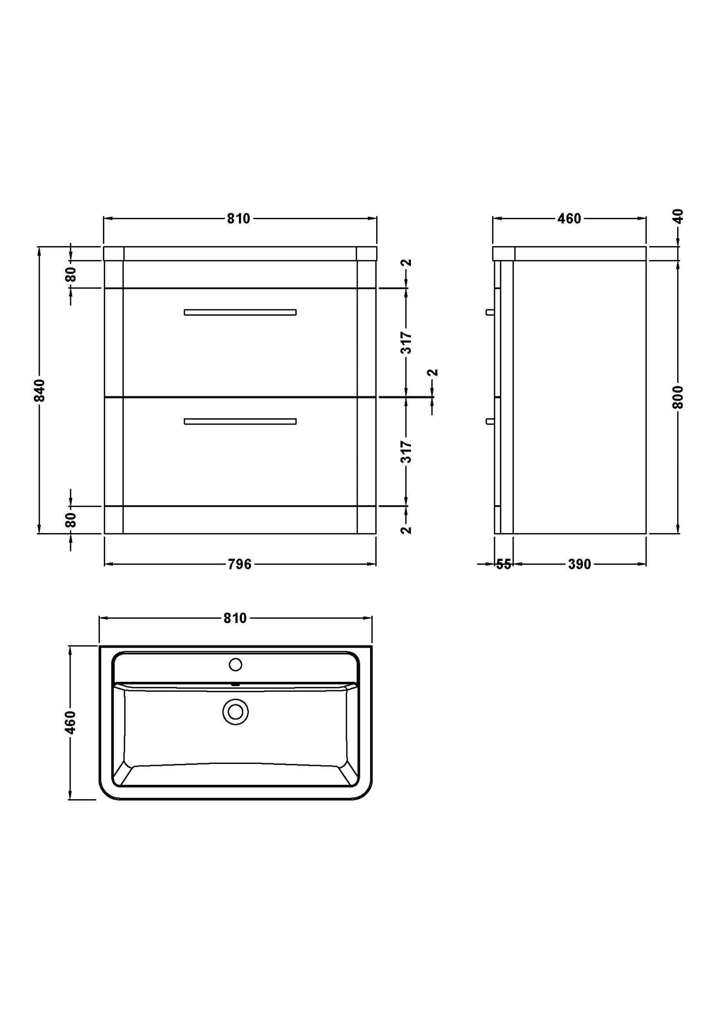 Hudson Reed Solar 800mm Indigo Blue Floor Standing 2 Drawer Vanity Unit With Ceramic Basin
