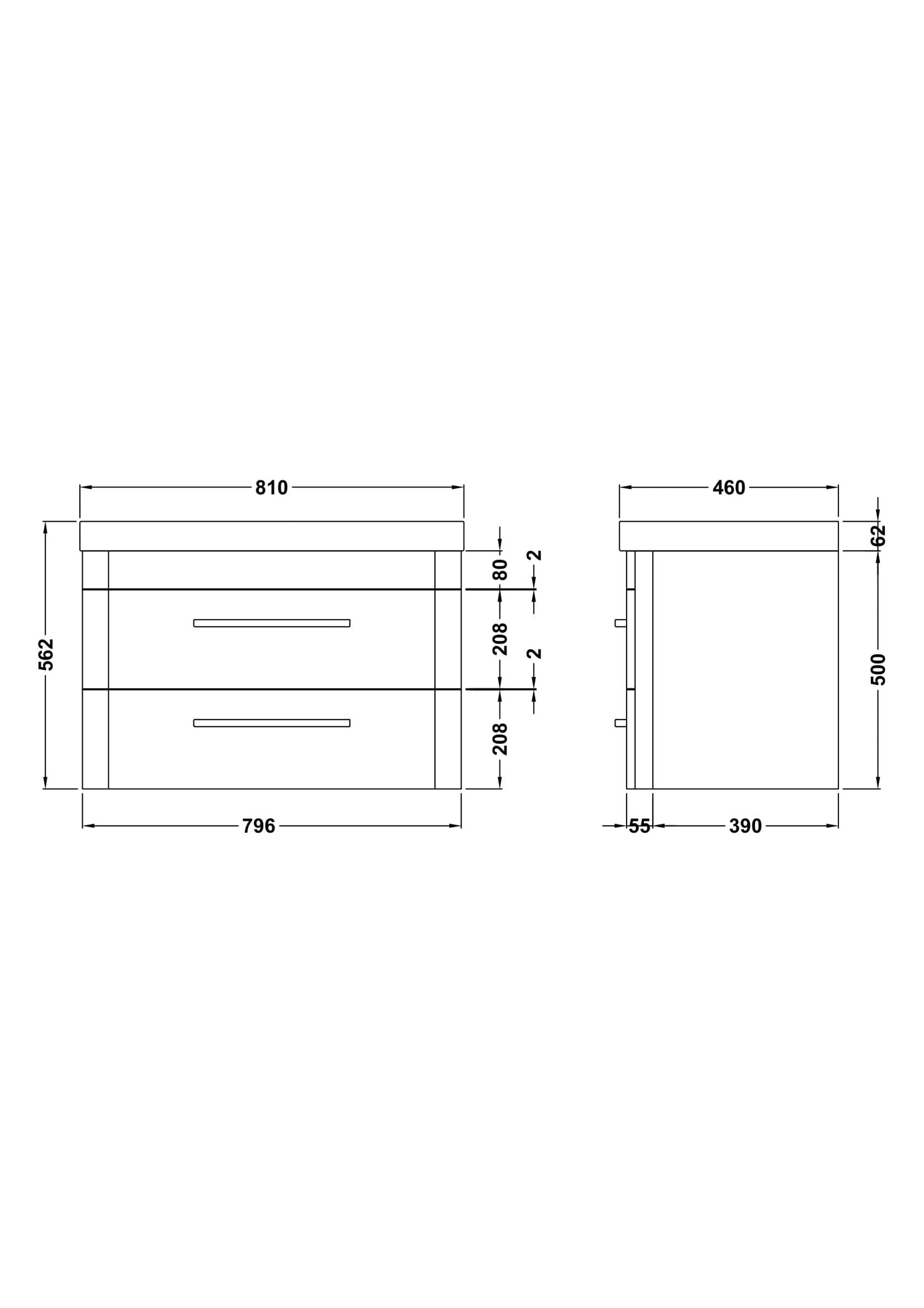 Hudson Reed Solar 800mm Fern Green Wall Hung 2-Drawer Unit with 1 Tap Hole Basin