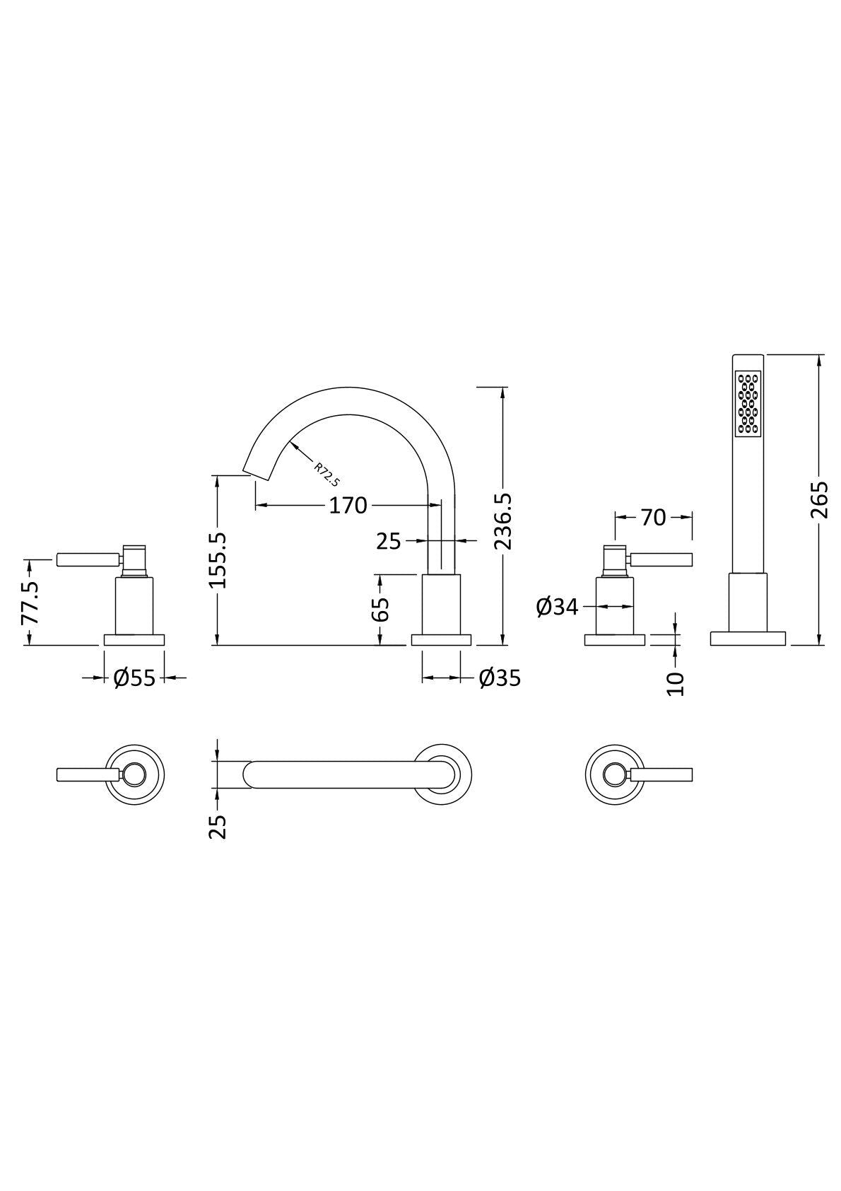 Hudson Reed Tec Lever 4 Tap Hole Bath Shower Mixer Tap With Shower Kit