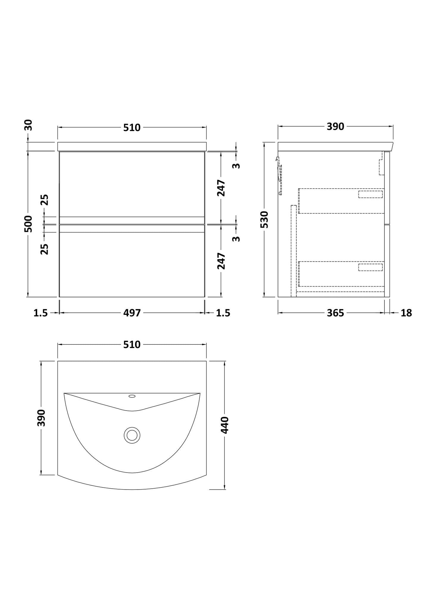 Hudson Reed Urban 510mm Satin White Wall Hung 2 Drawer Vanity Unit with Curved Basin