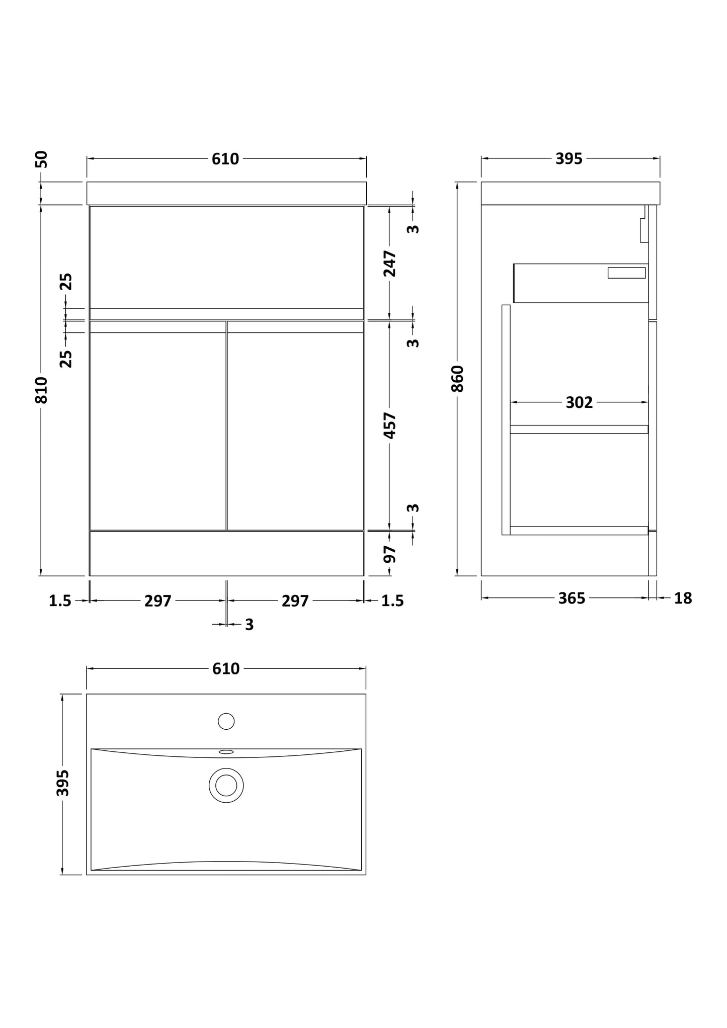 Hudson Reed Urban 600mm Floor Standing 2 Door Vanity Unit With Basin