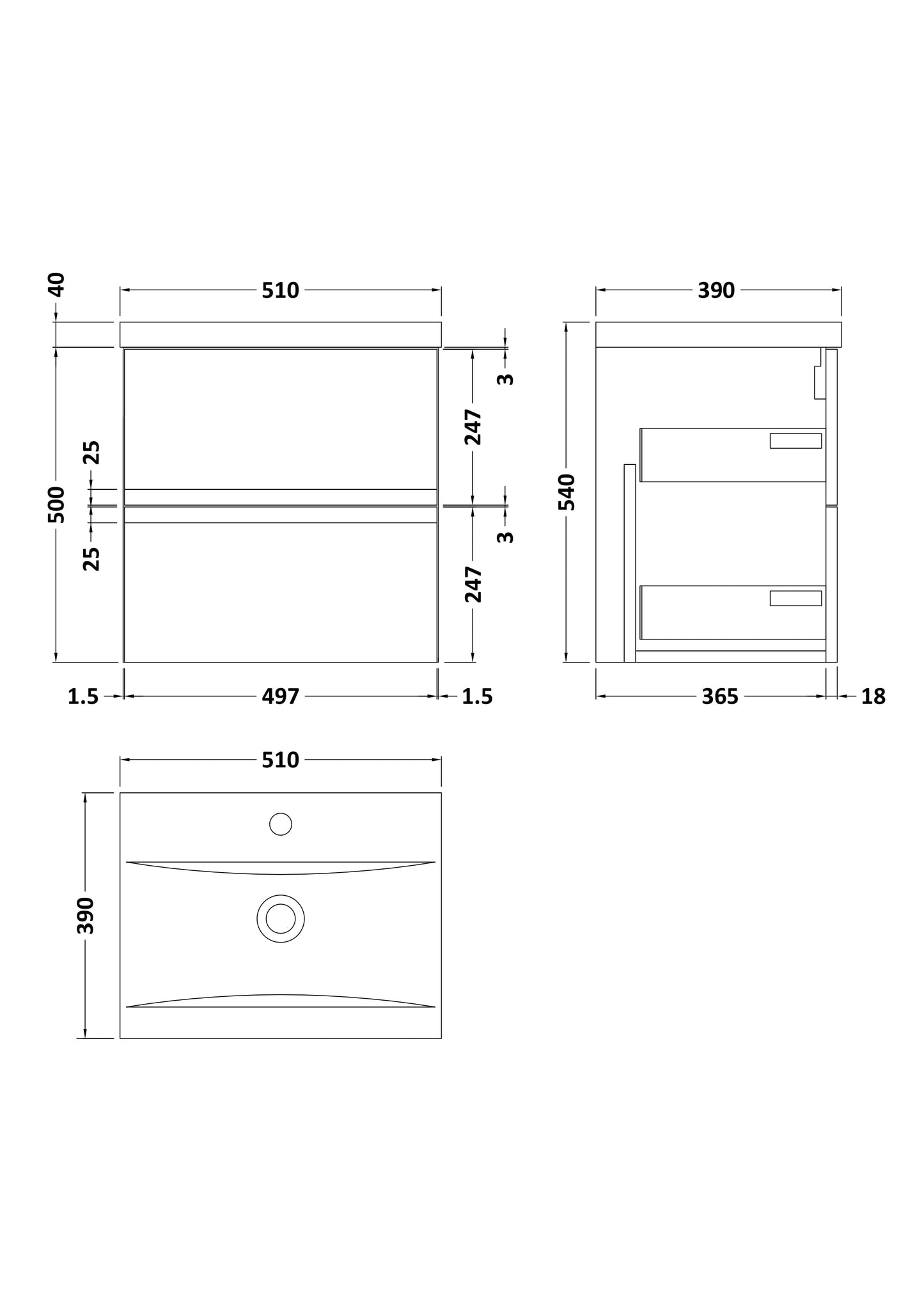 Hudson Reed Urban 500mm 2 Drawer Wall Hung Vanity Unit with Ceramic Basin