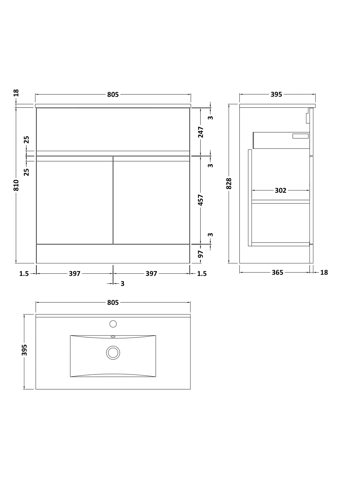 Hudson Reed Urban 800mm Soft Black Floor Standing 2 Door Vanity Unit With Ceramic Basin