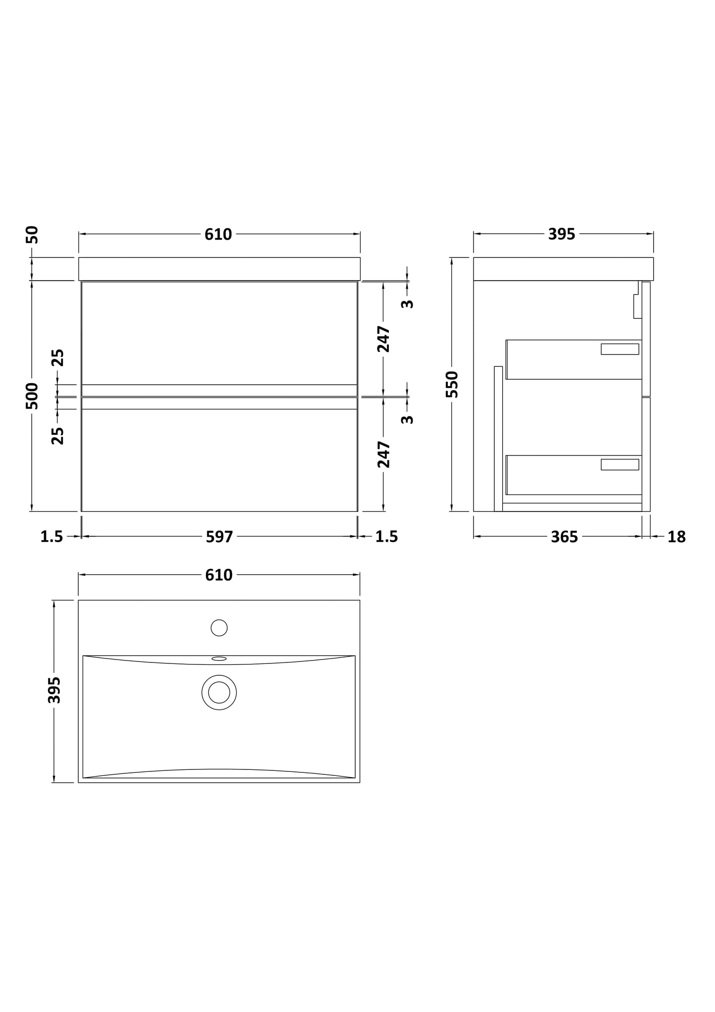Hudson Reed Urban 600mm 2 Drawer Wall Hung Vanity Unit With Basin