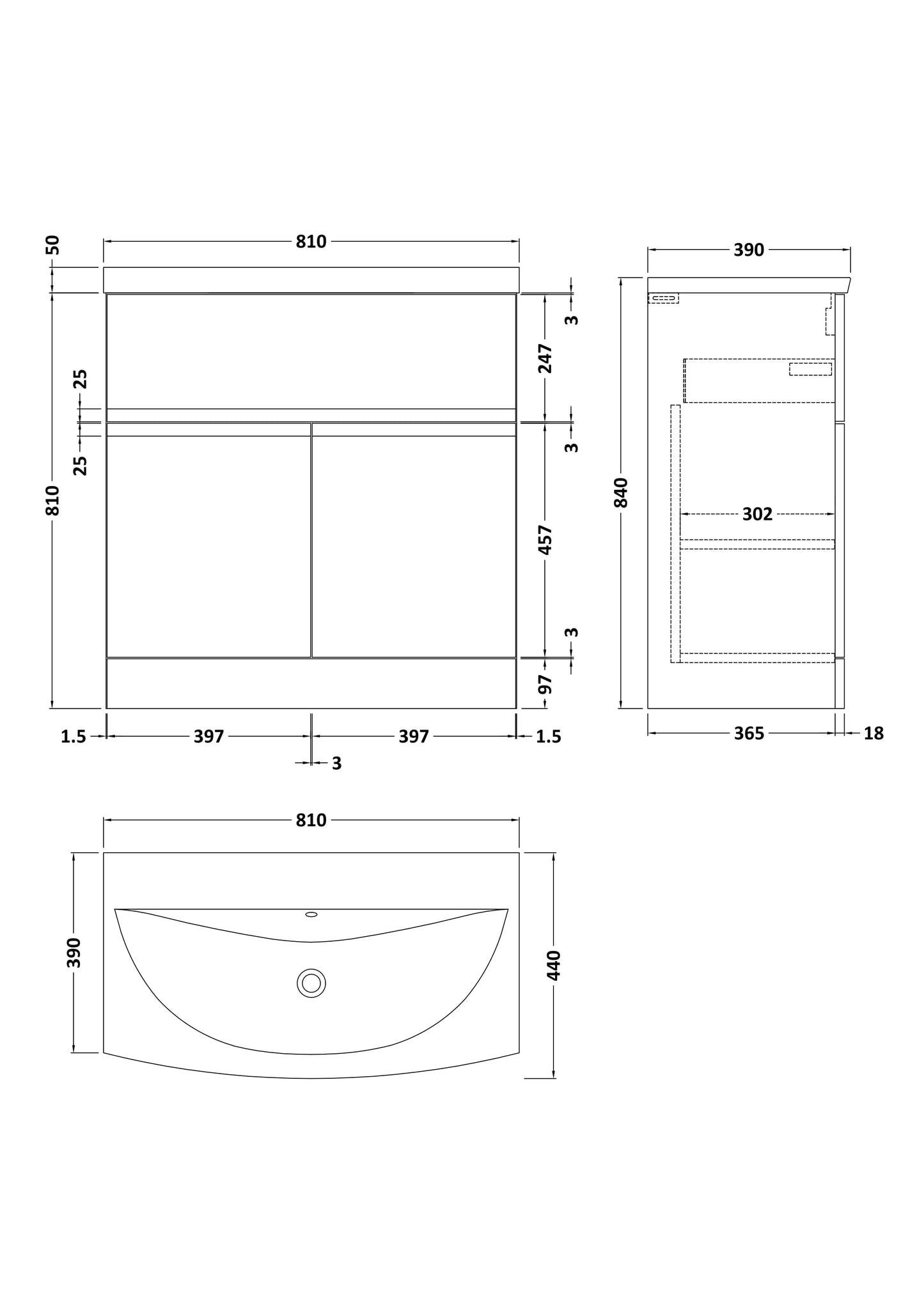 Urban Floor Standing 2 Door Vanity Unit with Curved Basin 800mm