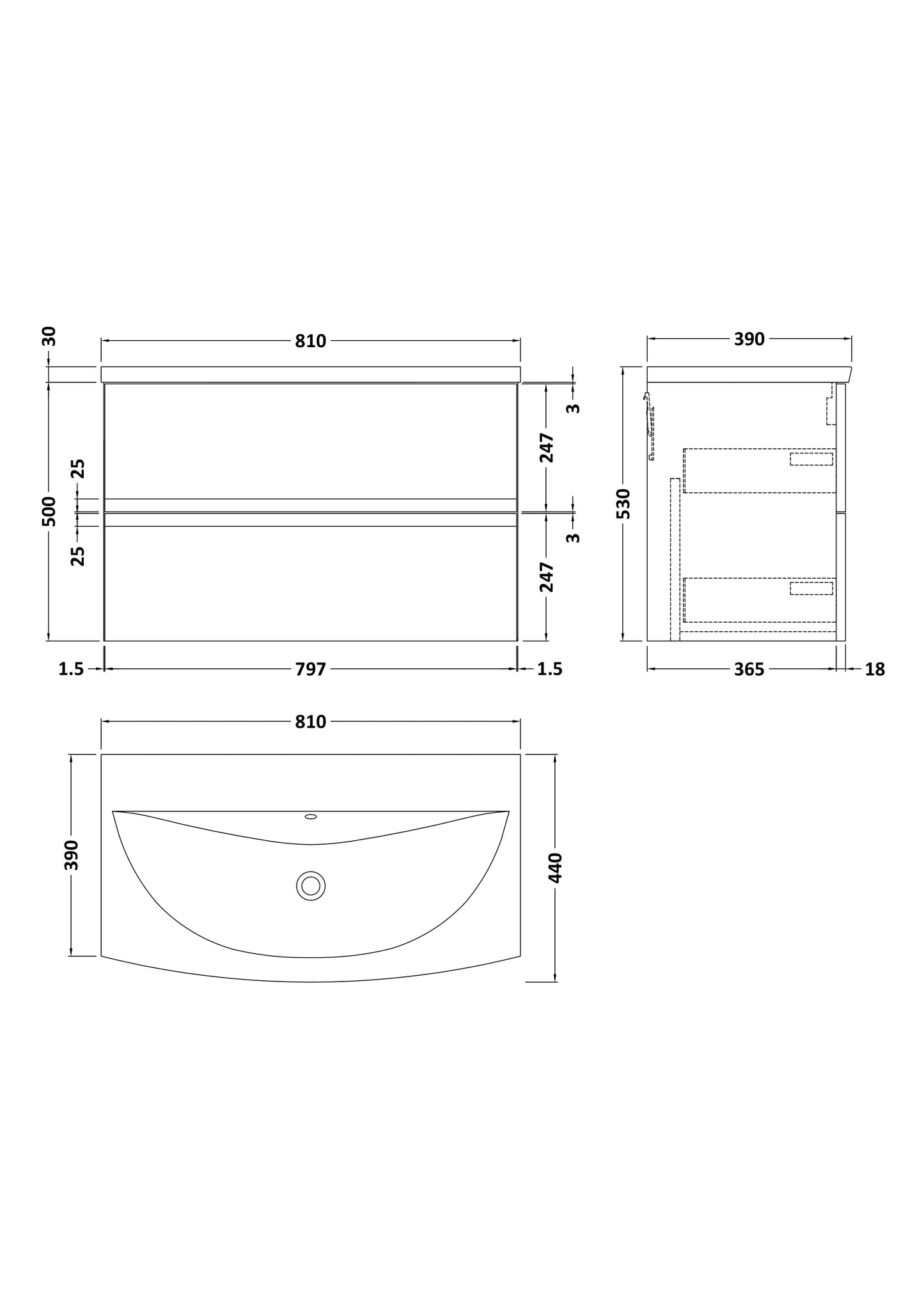 Hudson Reed Urban 800mm Wall Hung 2 Drawer Vanity Unit with Curved Basin