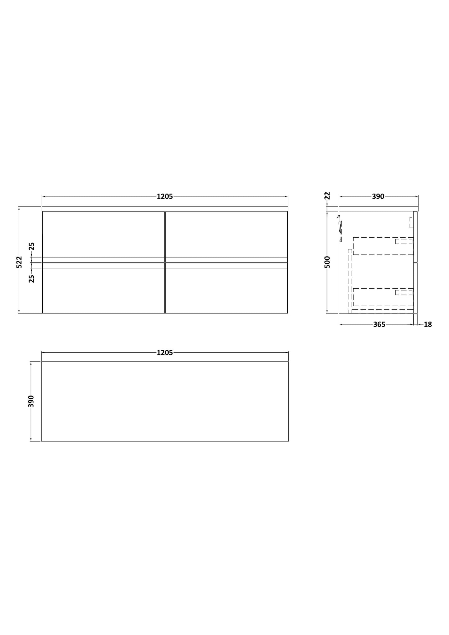 Hudson Reed Urban 1200mm Wall Hung 4-Drawer Unit With Laminate Worktop