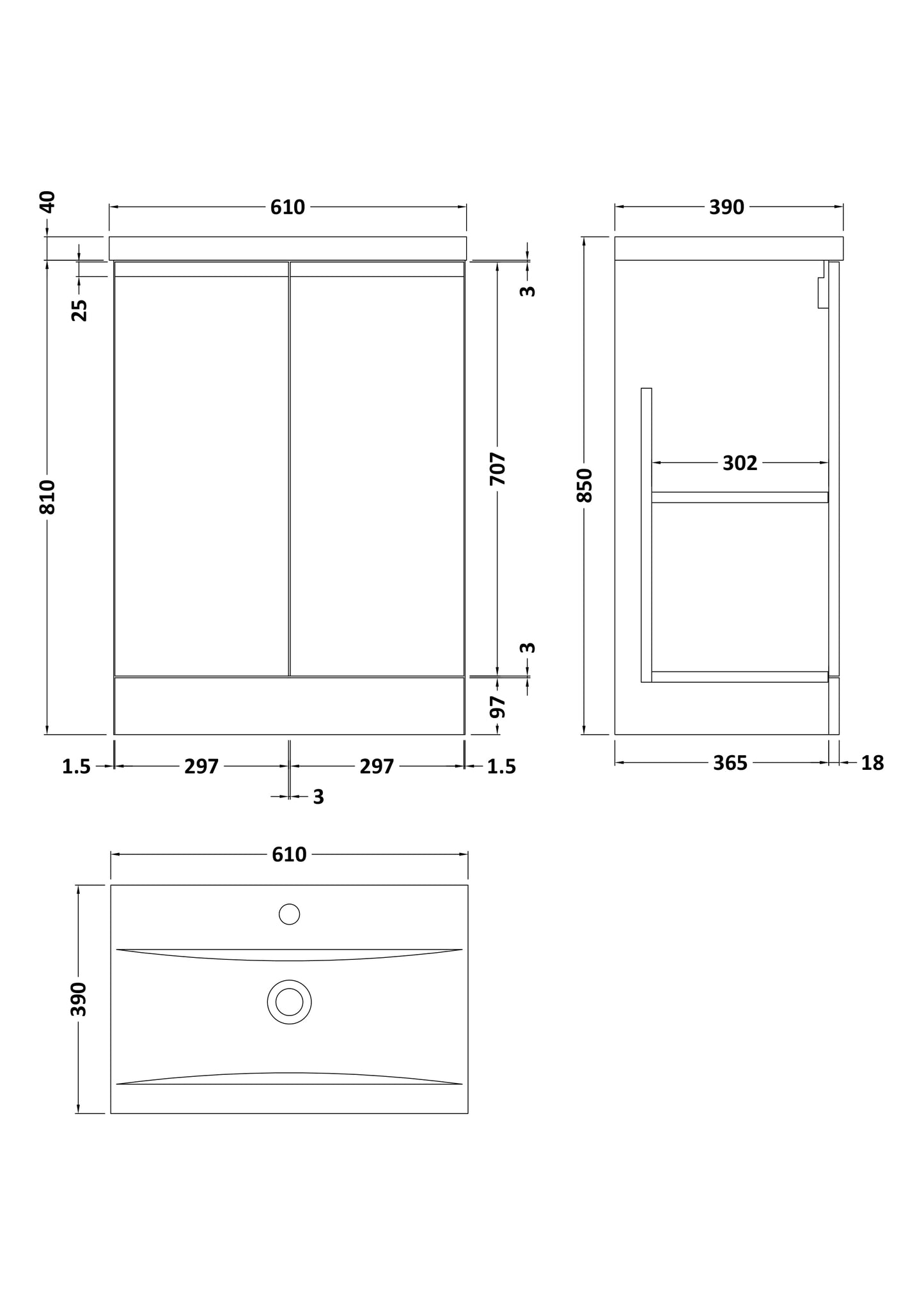 Hudson Reed Urban 600mm Floor Standing 2 Door Vanity Unit With Basin