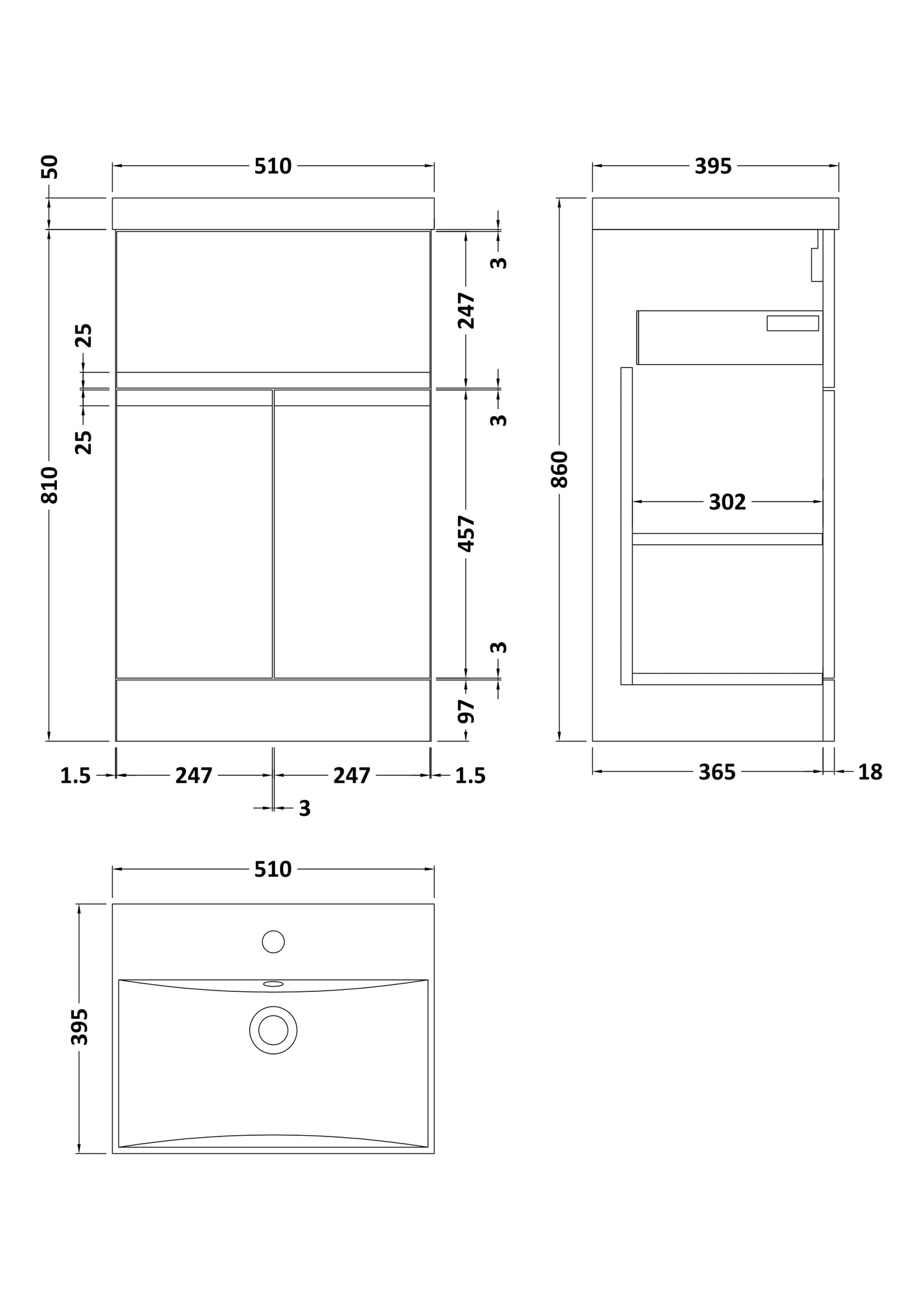 Urban 500mm Floor Standing 2-Door/Drawer Unit and Thin-Edge Basin 1 Tap Hole