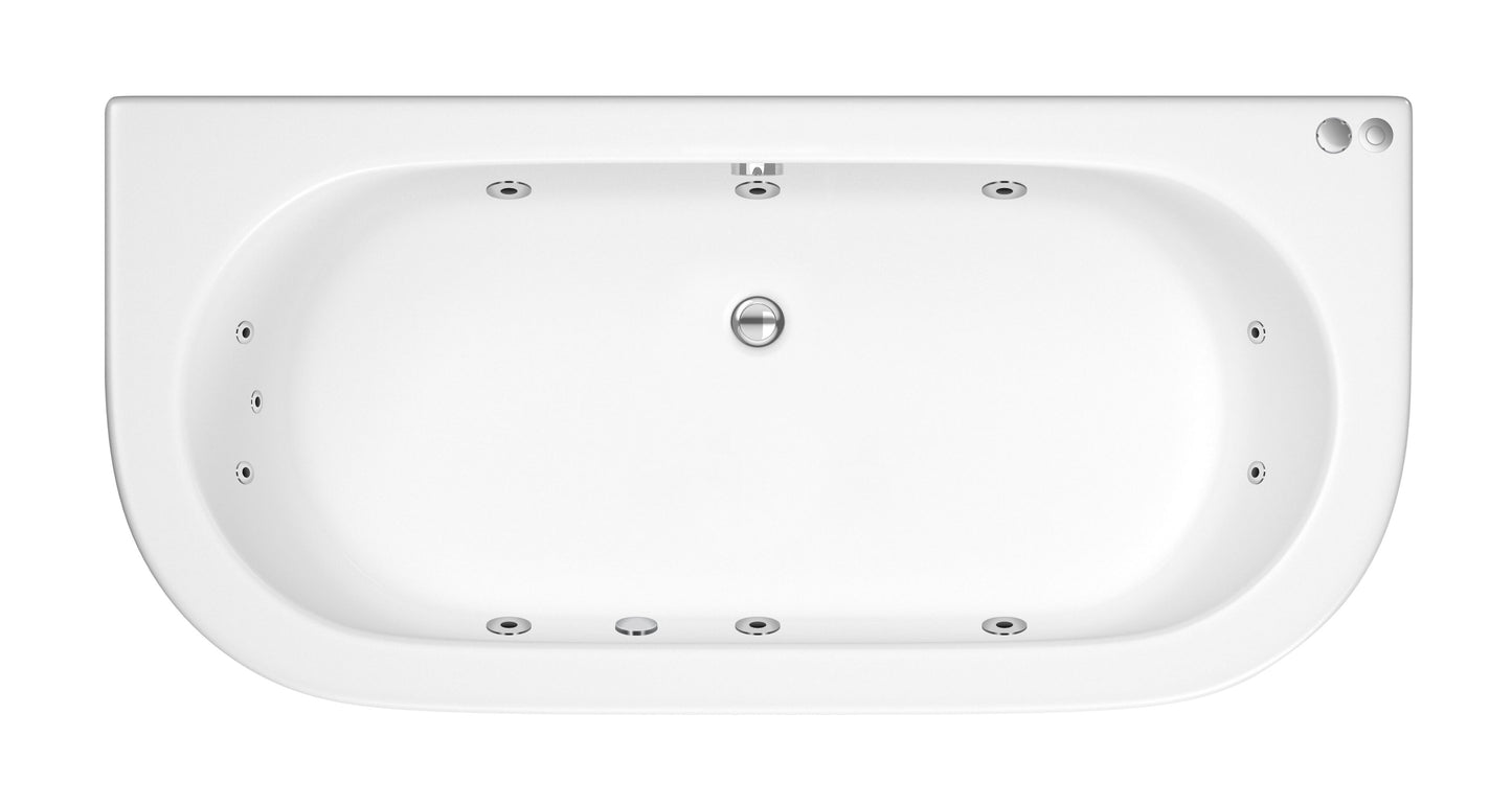 1700mm x 750mm Back to Wall 11 Jet Whirlpool Bath - Chrome