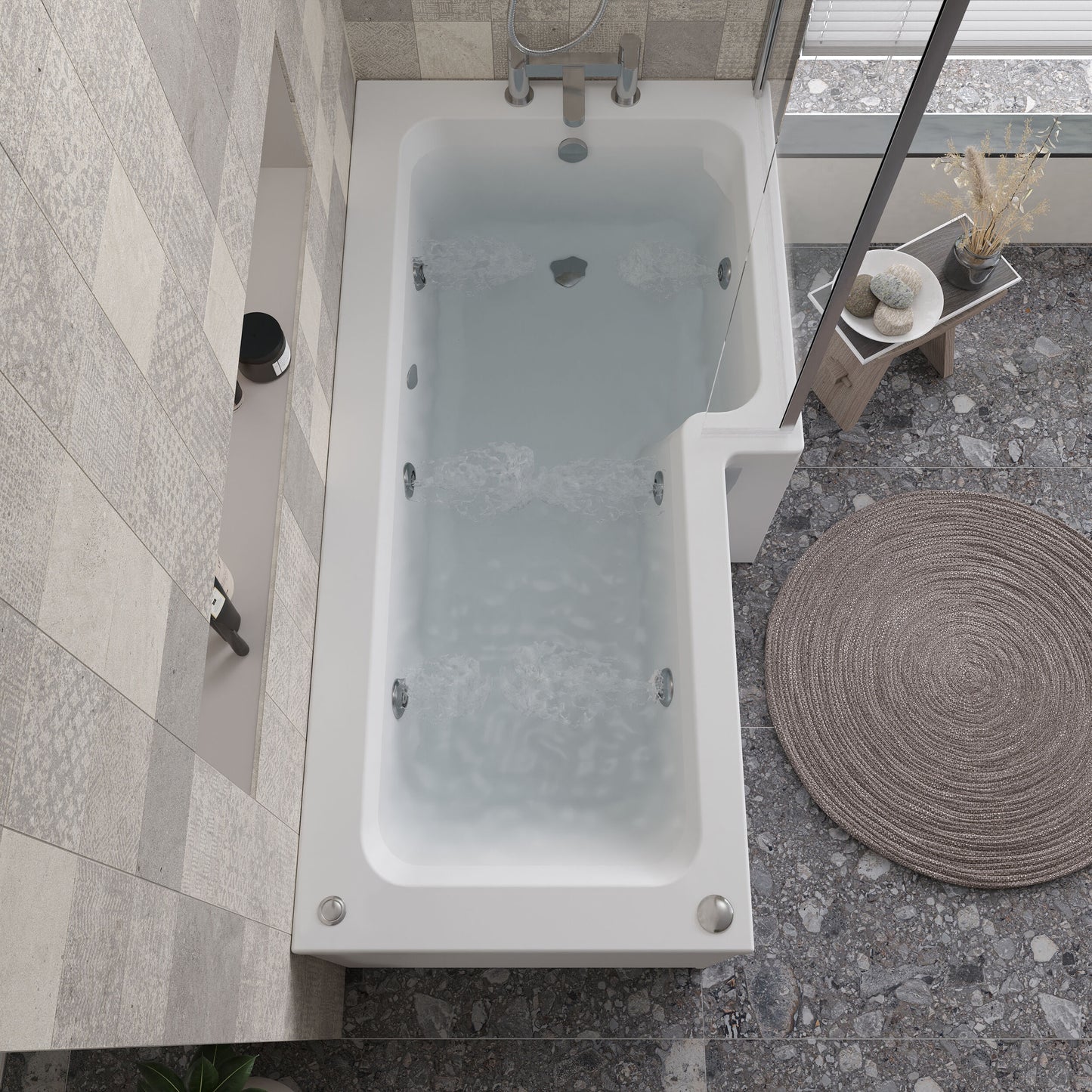 1700mm L Shape Right Hand 8 Jet Whirlpool Bath - Chrome