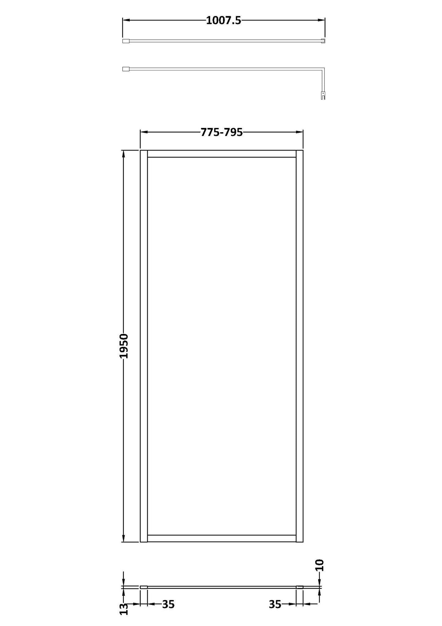 Hudson Reed 800mm Outer Frame Matt Black Wetroom Screen