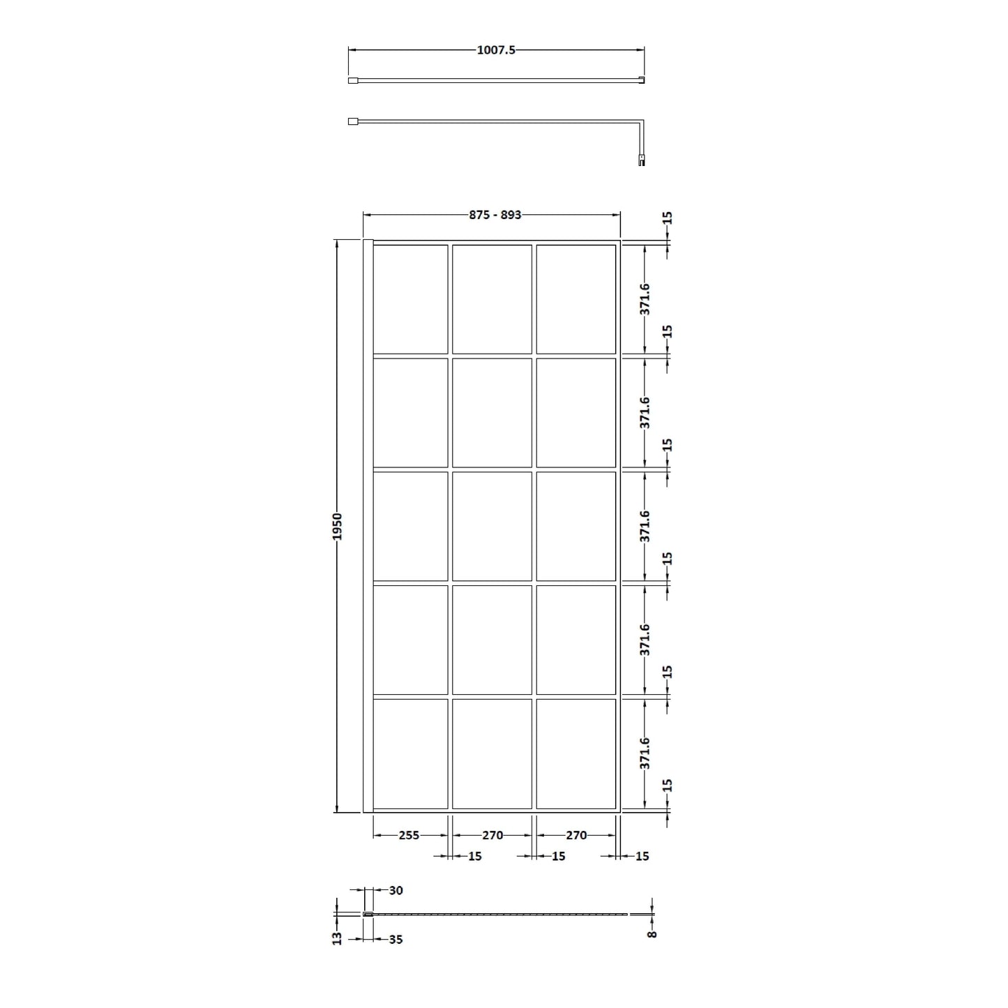 Synergy 900mm Framed Matt Black Wetroom Screen With Support Bar